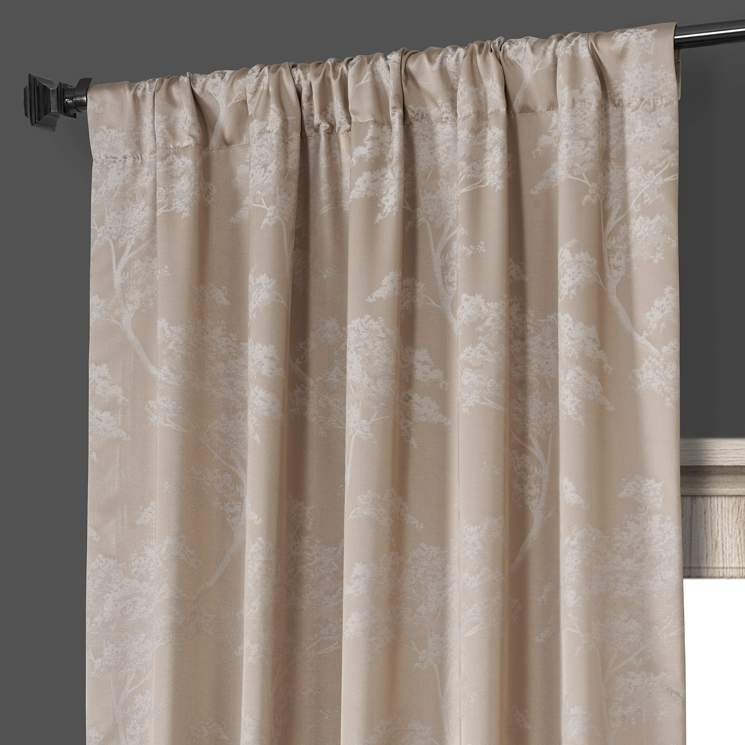 Sequoia Sand Beige Faux Silk Jacquard Curtain