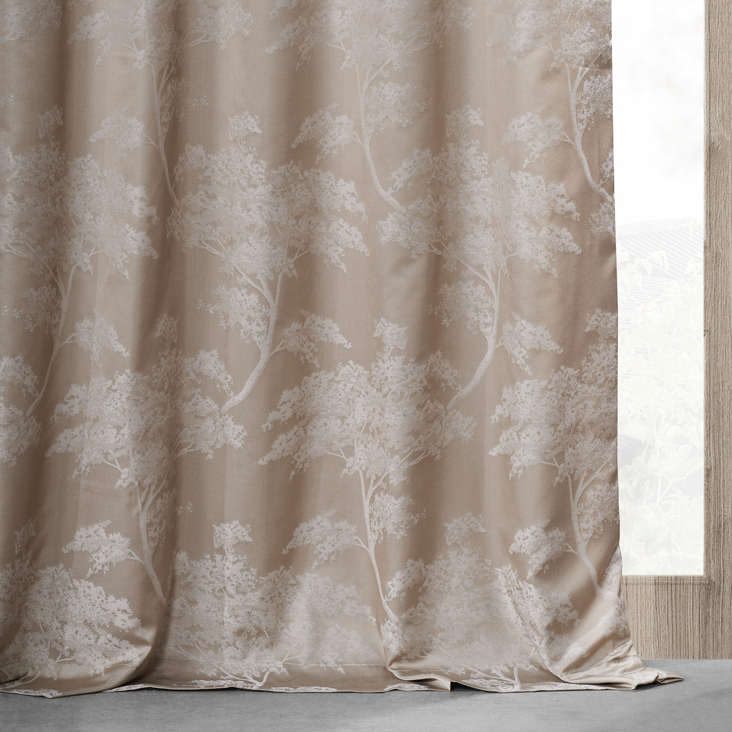 Sequoia Sand Beige Faux Silk Jacquard Curtain