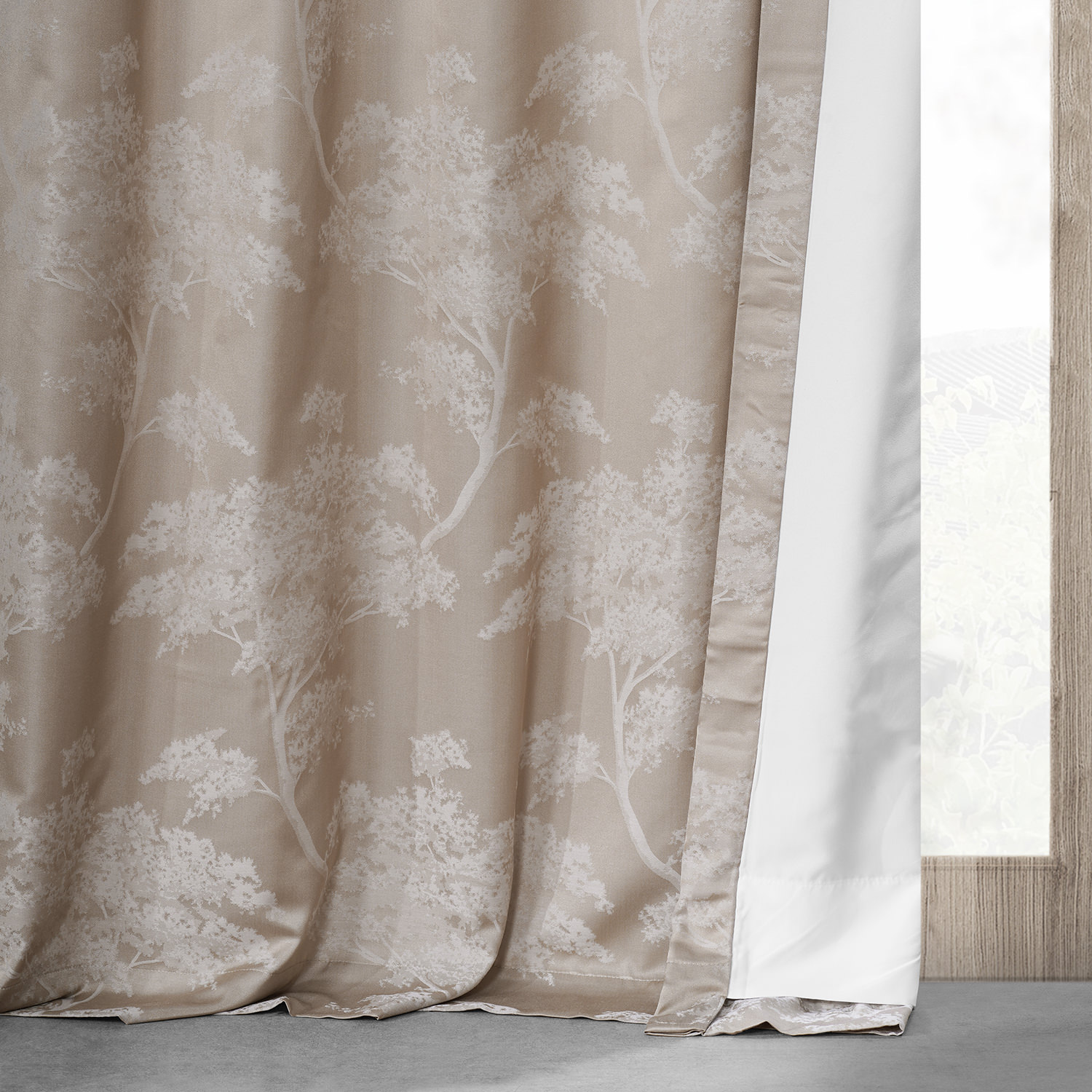 Sequoia Sand Beige Faux Silk Jacquard Curtain