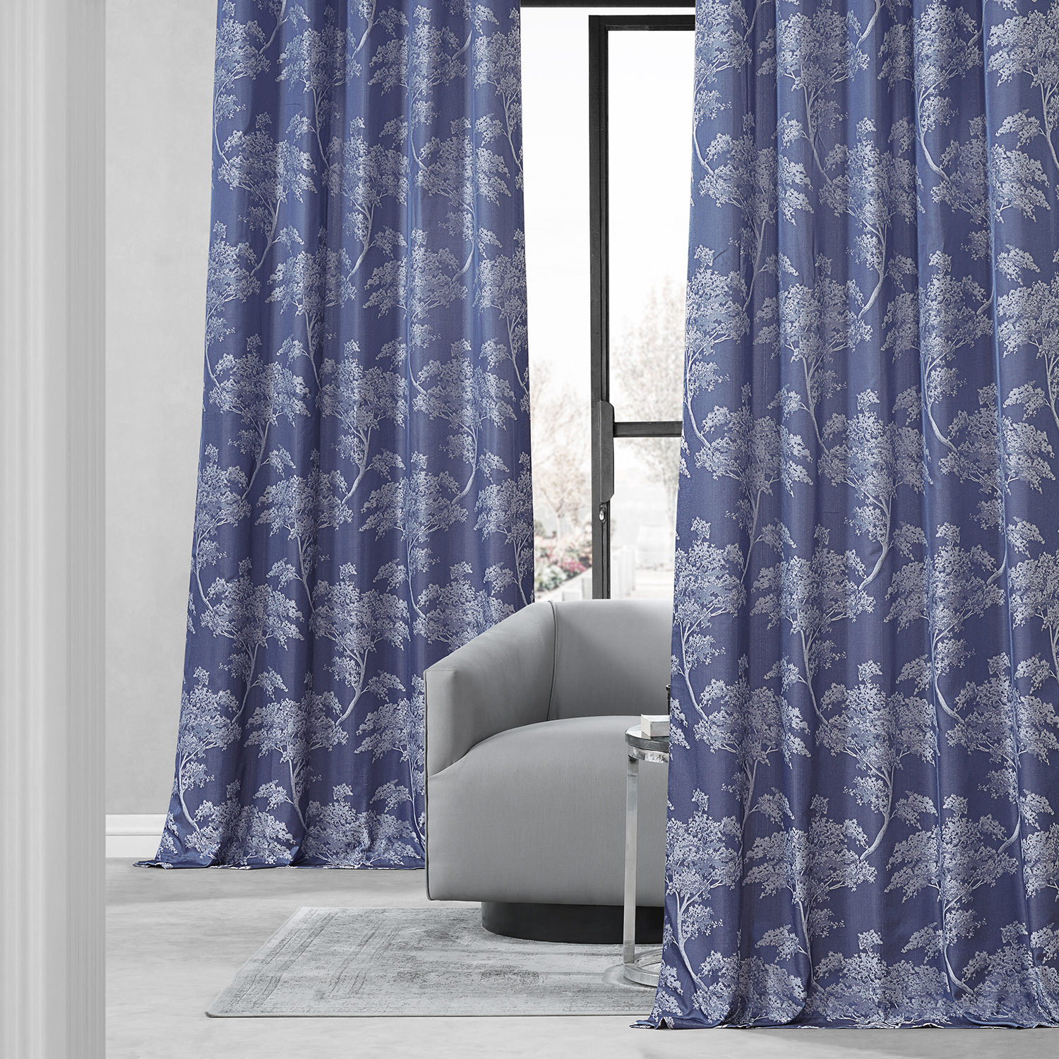 Sequoia Cobalt Blue Faux Silk Jacquard Curtain