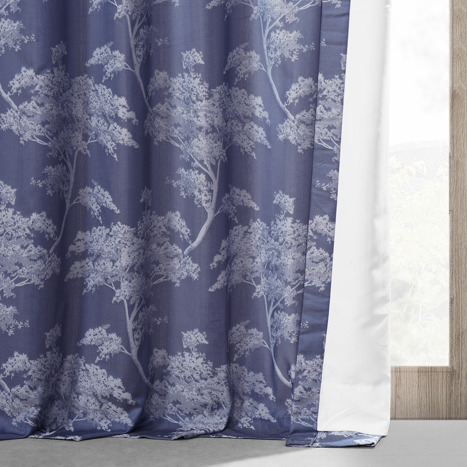 Sequoia Cobalt Blue Faux Silk Jacquard Curtain