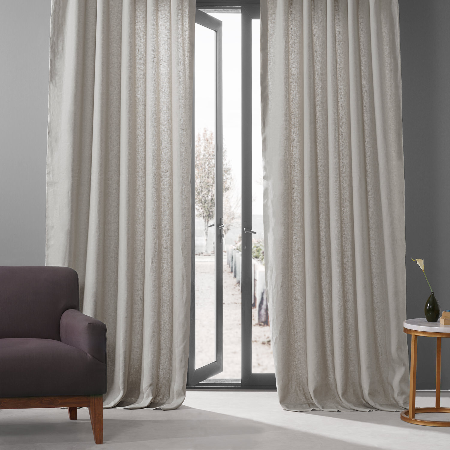 Fresh Khaki French Linen Curtain