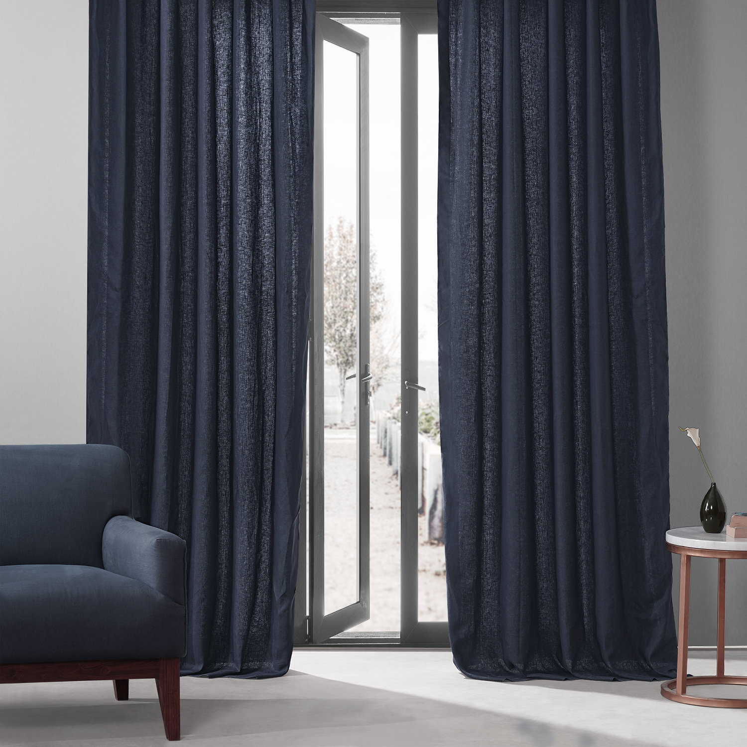 True Navy French Linen Curtain