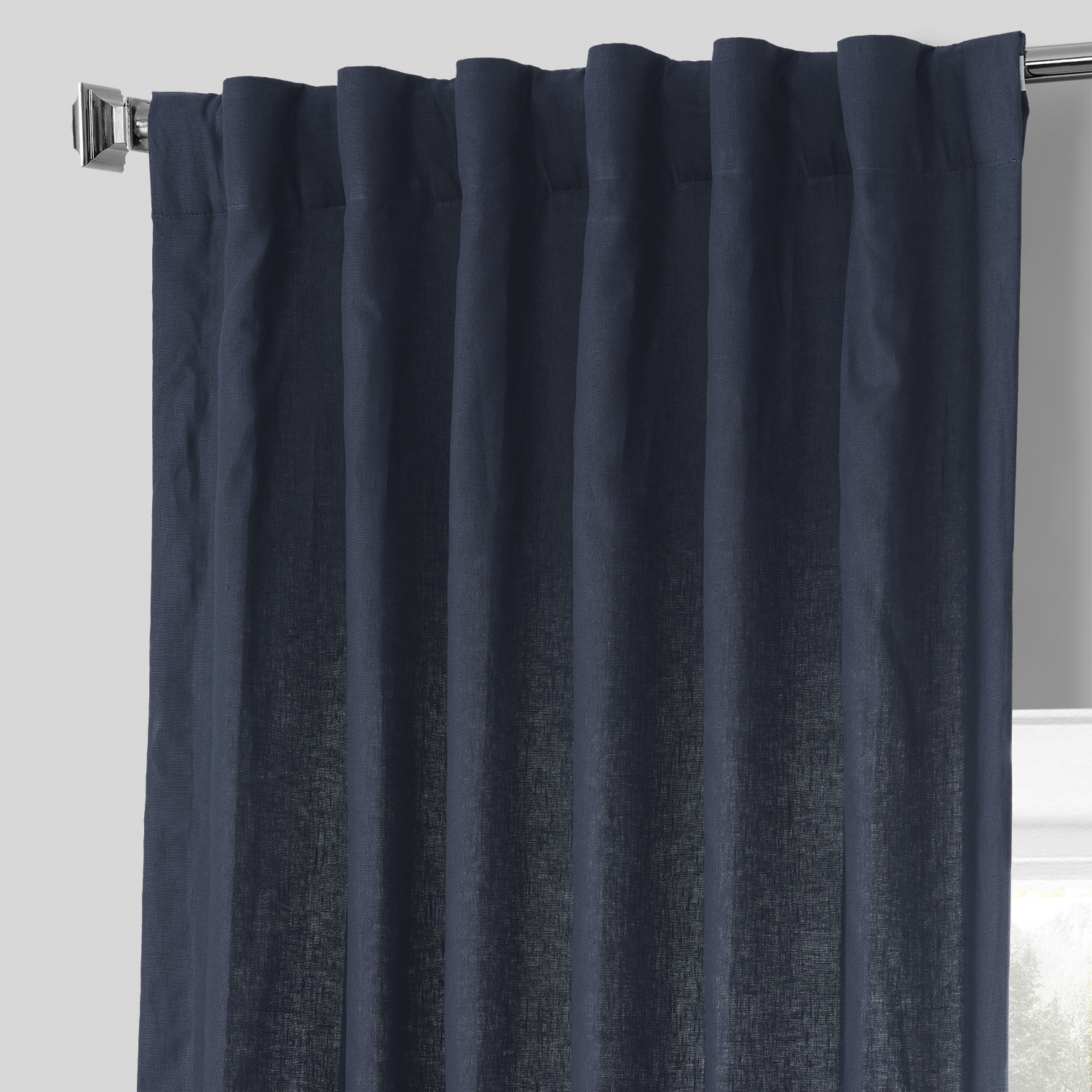 True Navy French Linen Curtain