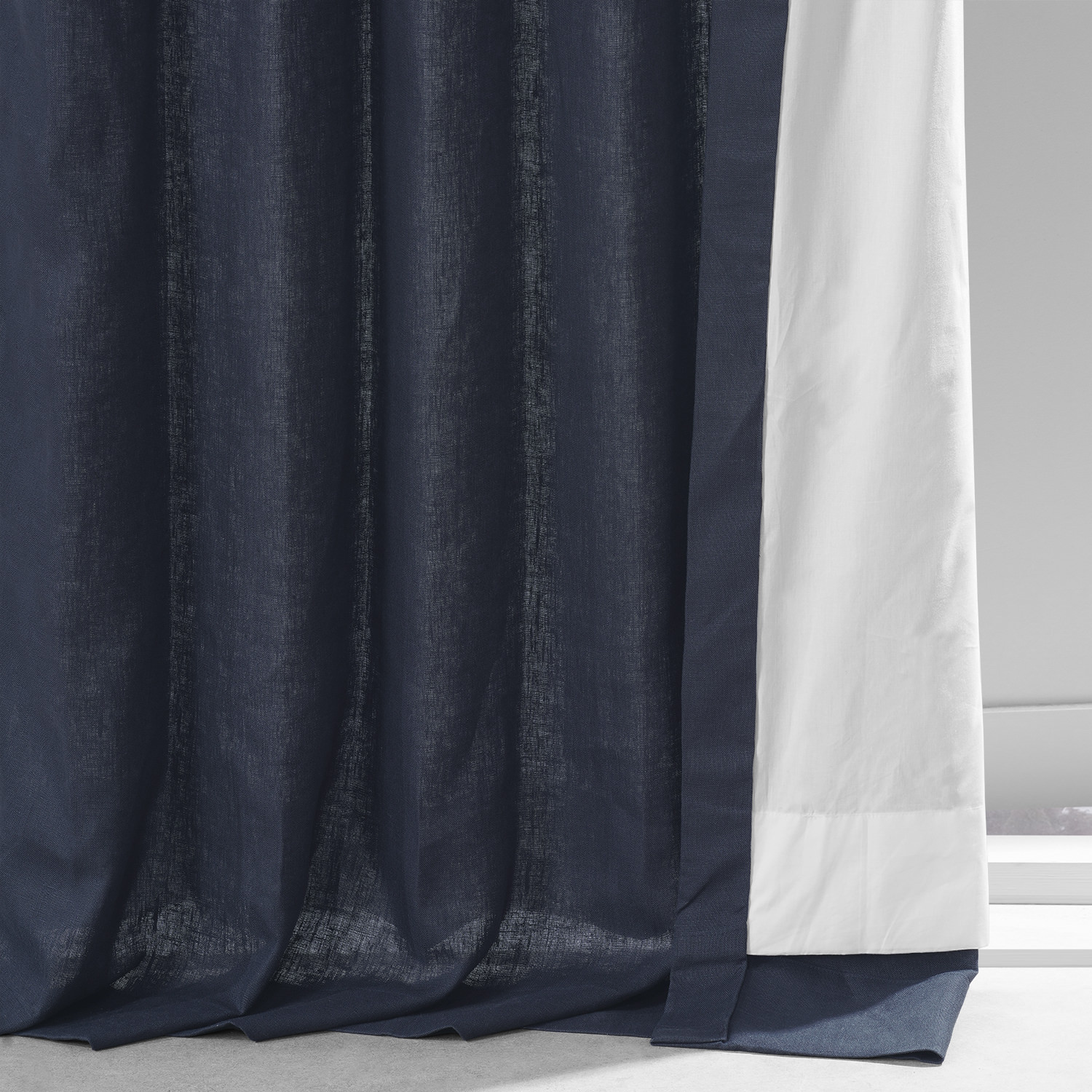 True Navy French Linen Curtain