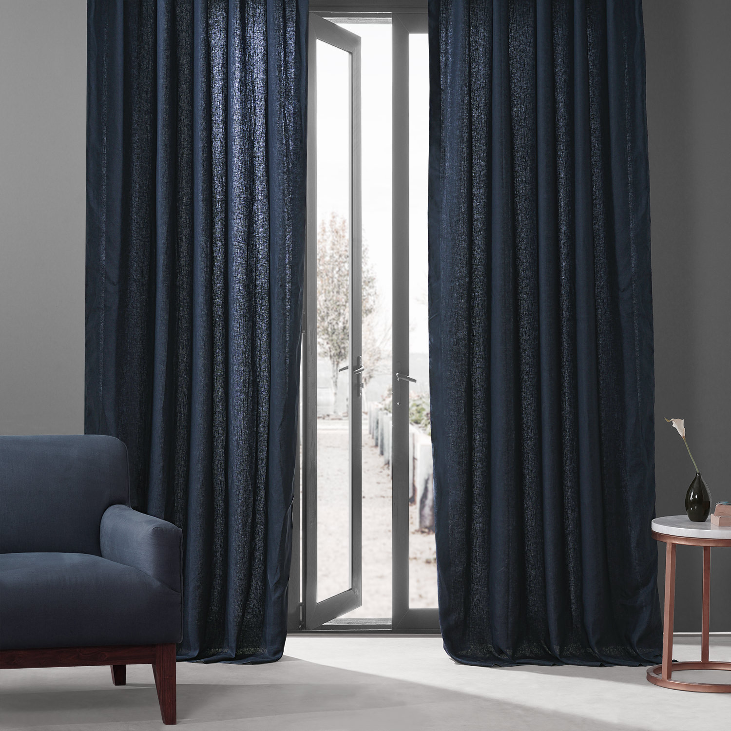 Native Navy French Linen Curtain