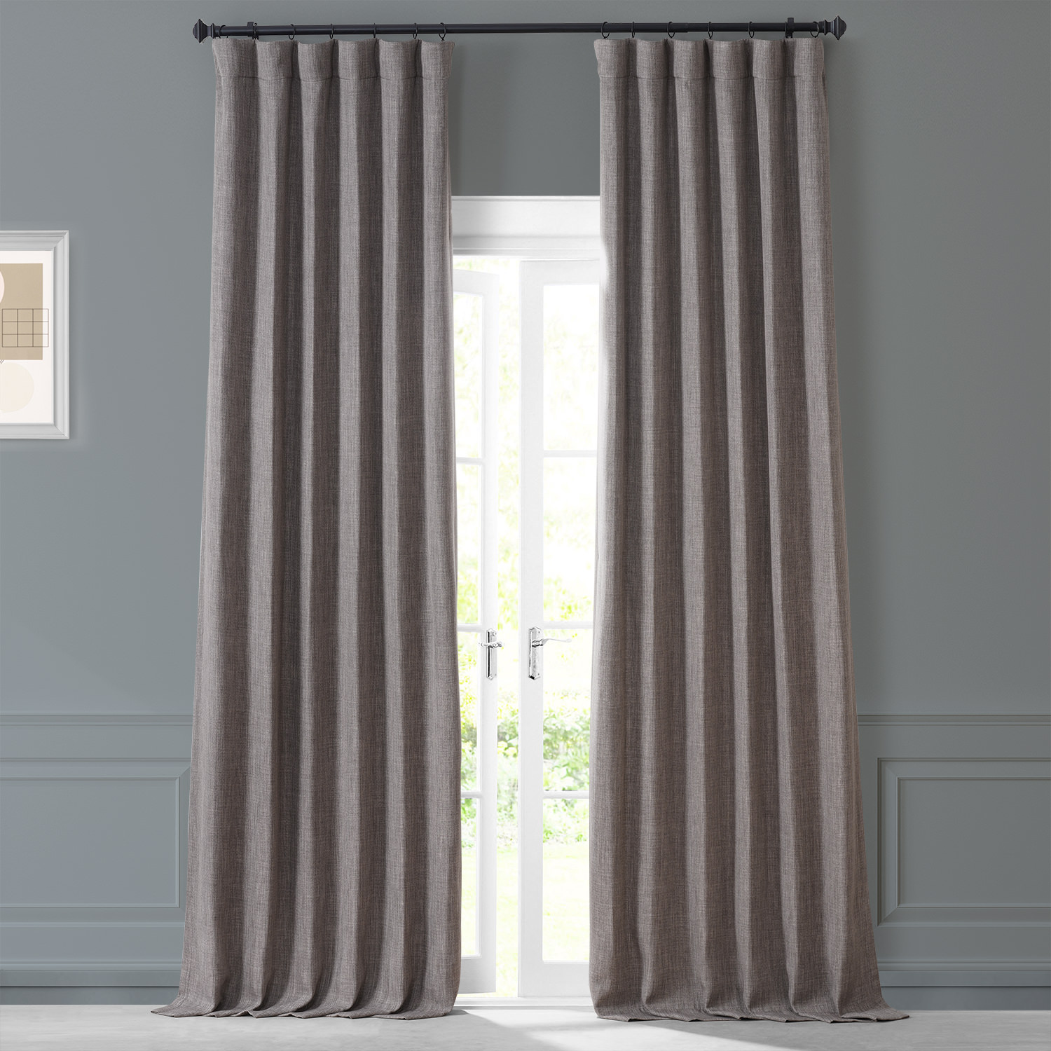 Derby Brown Monochromatic Faux Linen Room Darkening Curtain Pair (2 Panels)