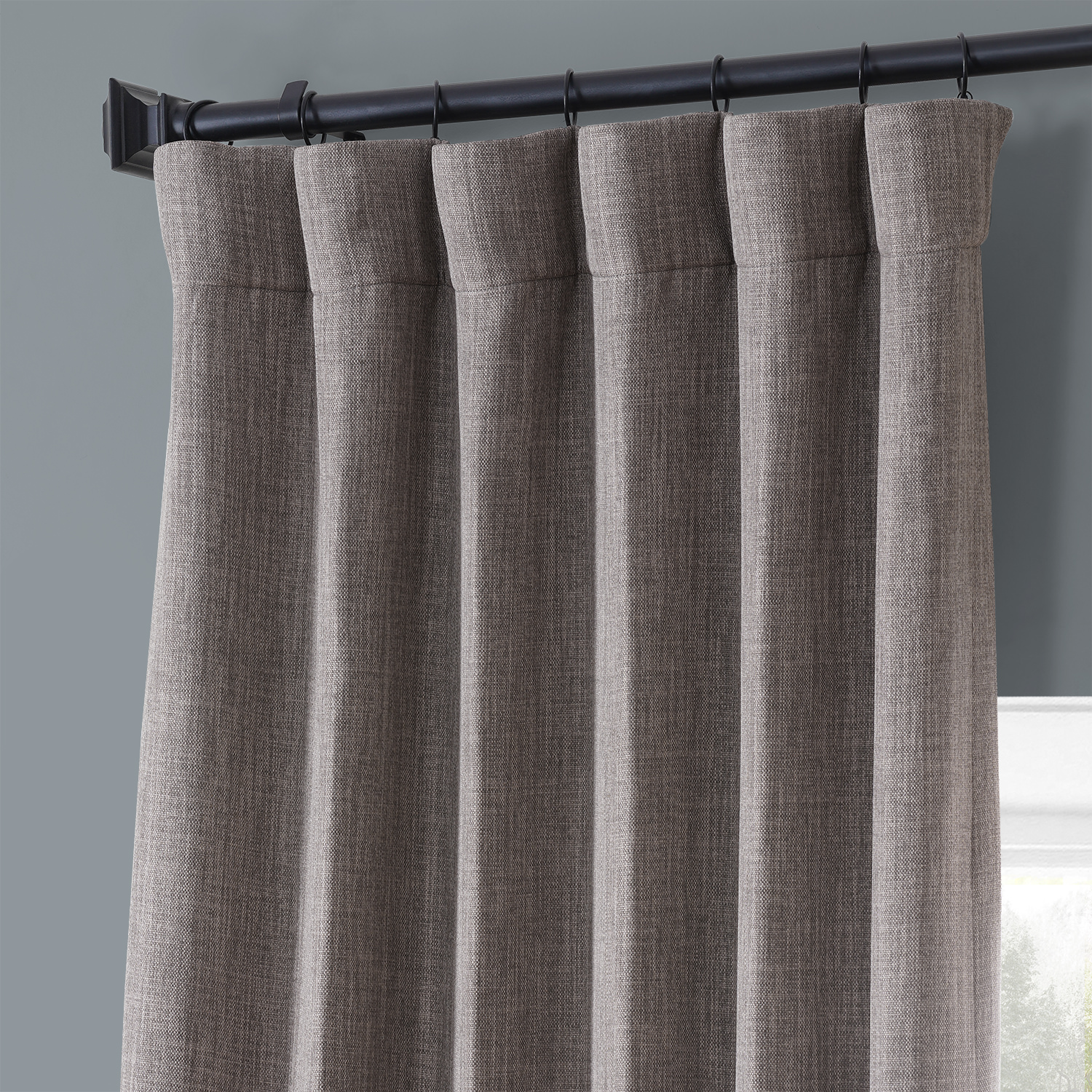 Derby Brown Monochromatic Faux Linen Room Darkening Curtain Pair (2 Panels)