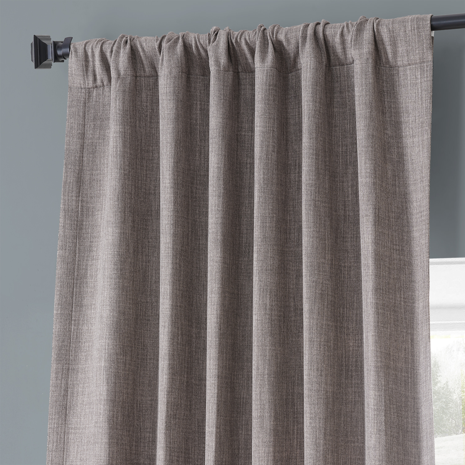 Derby Brown Monochromatic Faux Linen Room Darkening Curtain Pair (2 Panels)