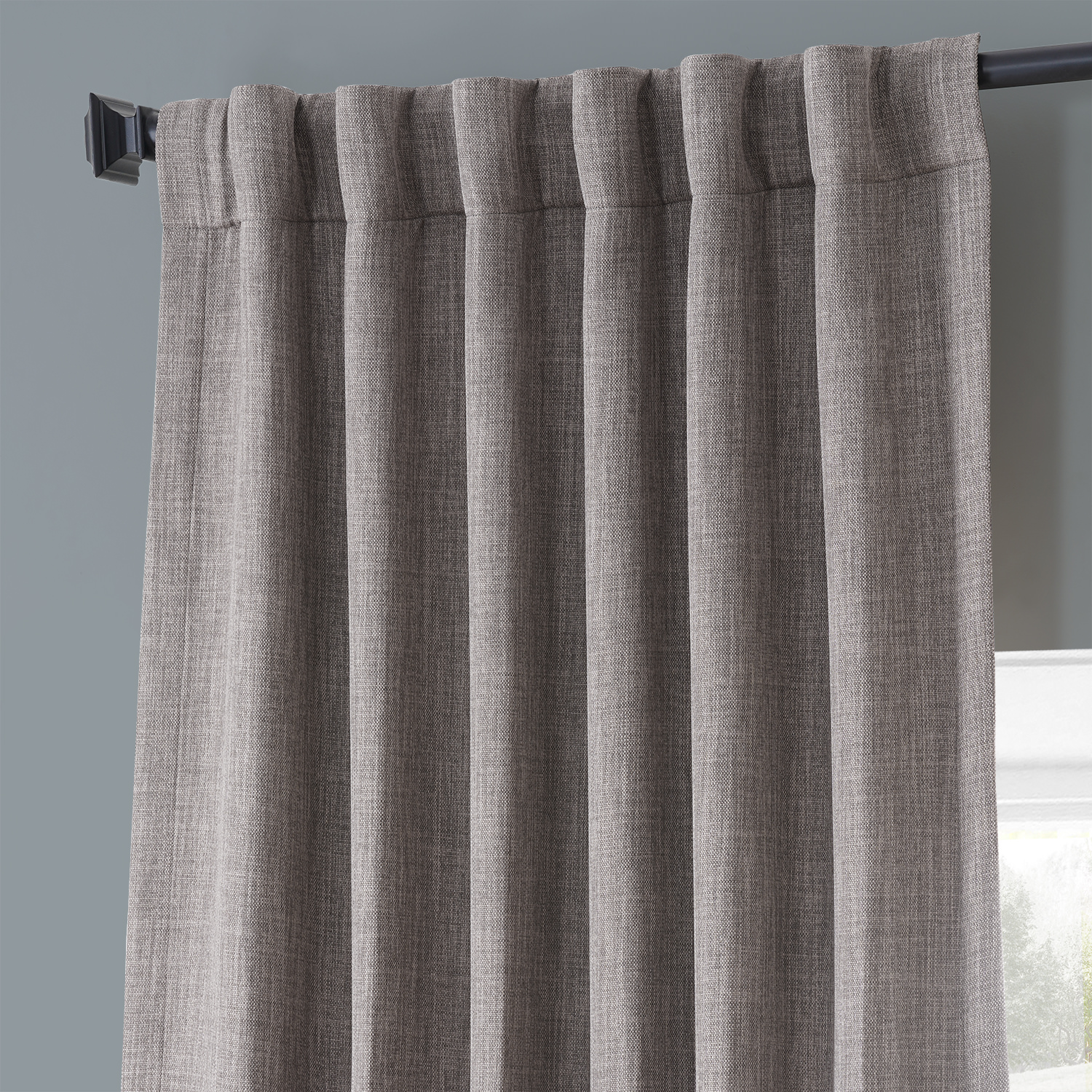 Derby Brown Monochromatic Faux Linen Room Darkening Curtain Pair (2 Panels)