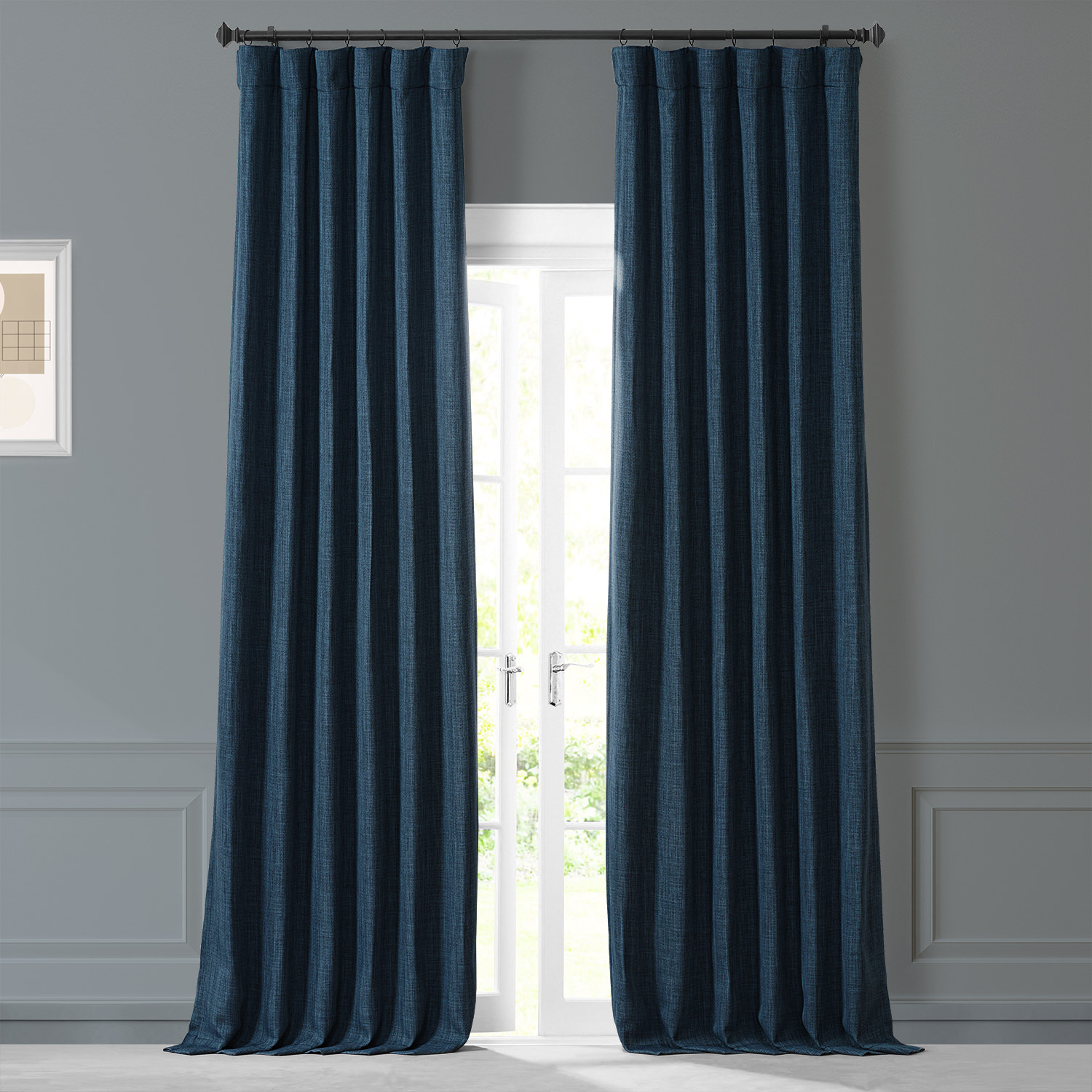 Lake Blue Monochromatic Faux Linen Room Darkening Curtain Pair (2 Panels)