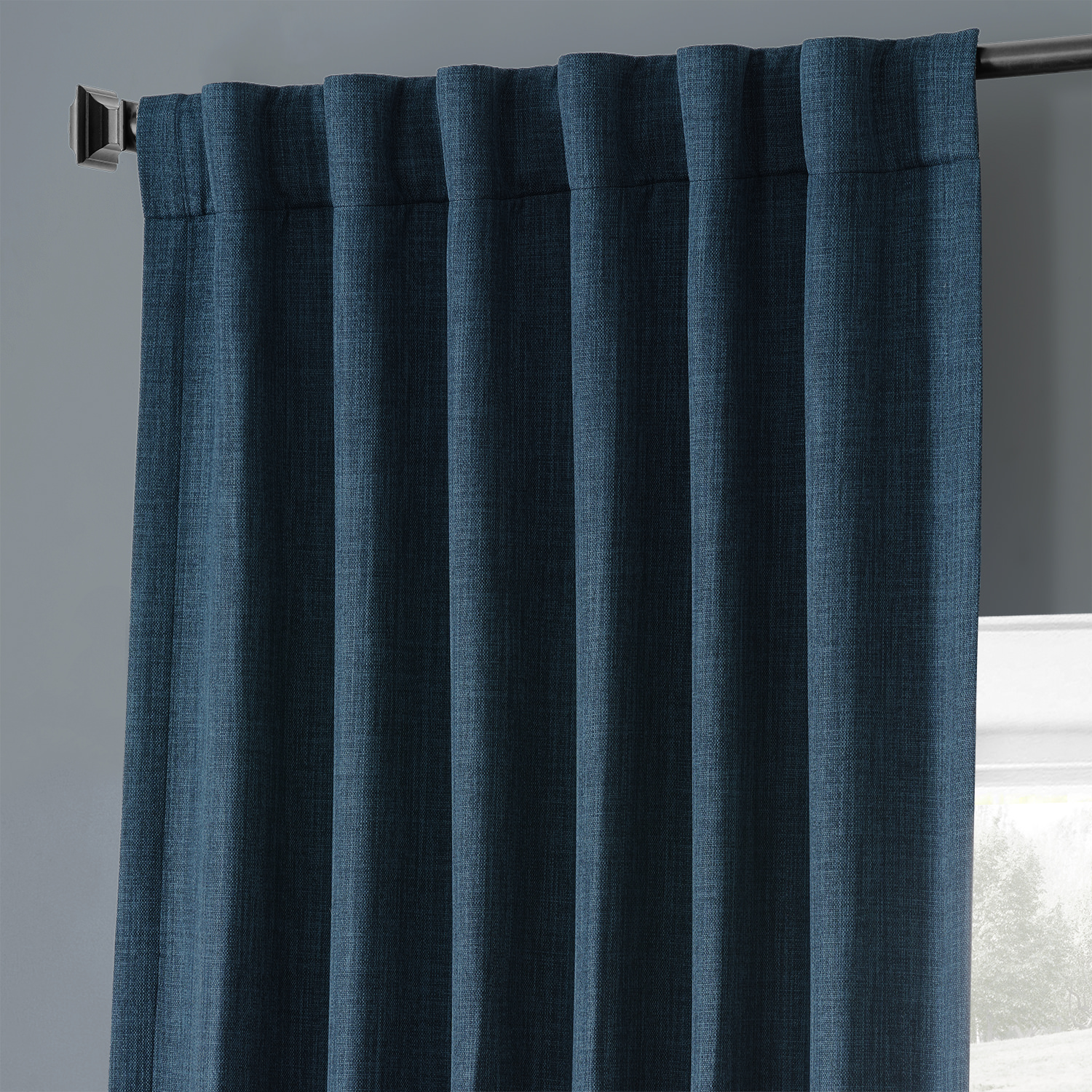 Lake Blue Monochromatic Faux Linen Room Darkening Curtain Pair (2 Panels)