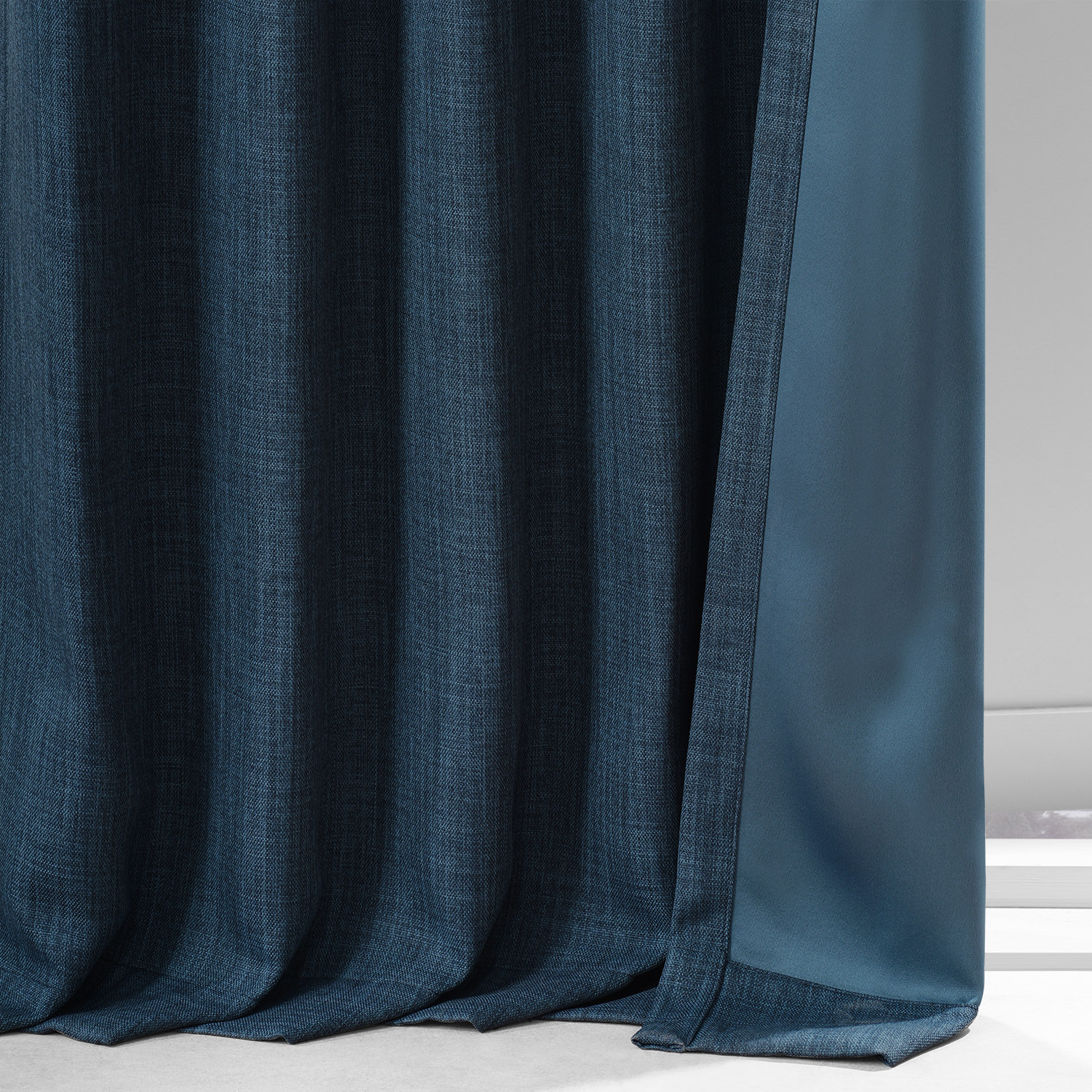 Lake Blue Monochromatic Faux Linen Room Darkening Curtain Pair (2 Panels)