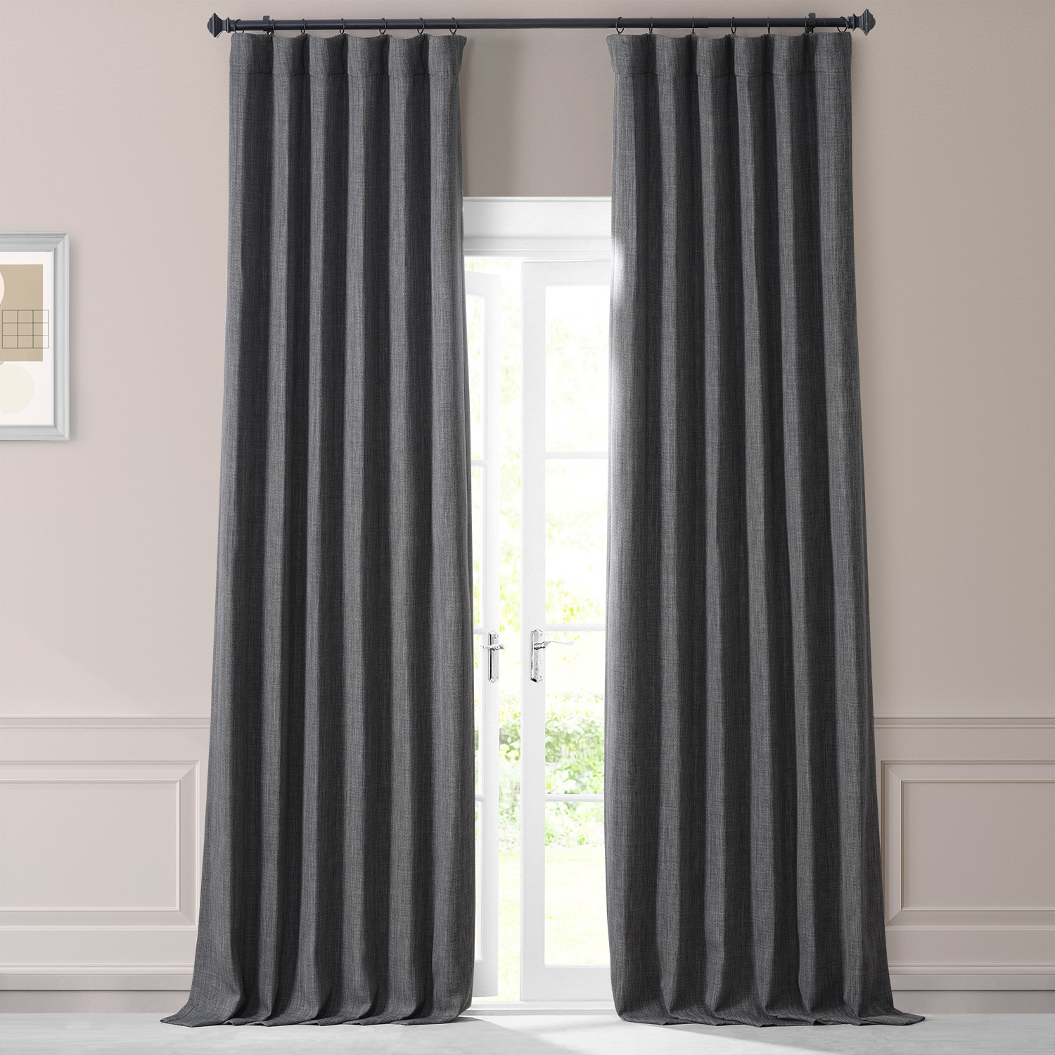 Hudson Grey Monochromatic Faux Linen Room Darkening Curtain Pair (2 Panels)