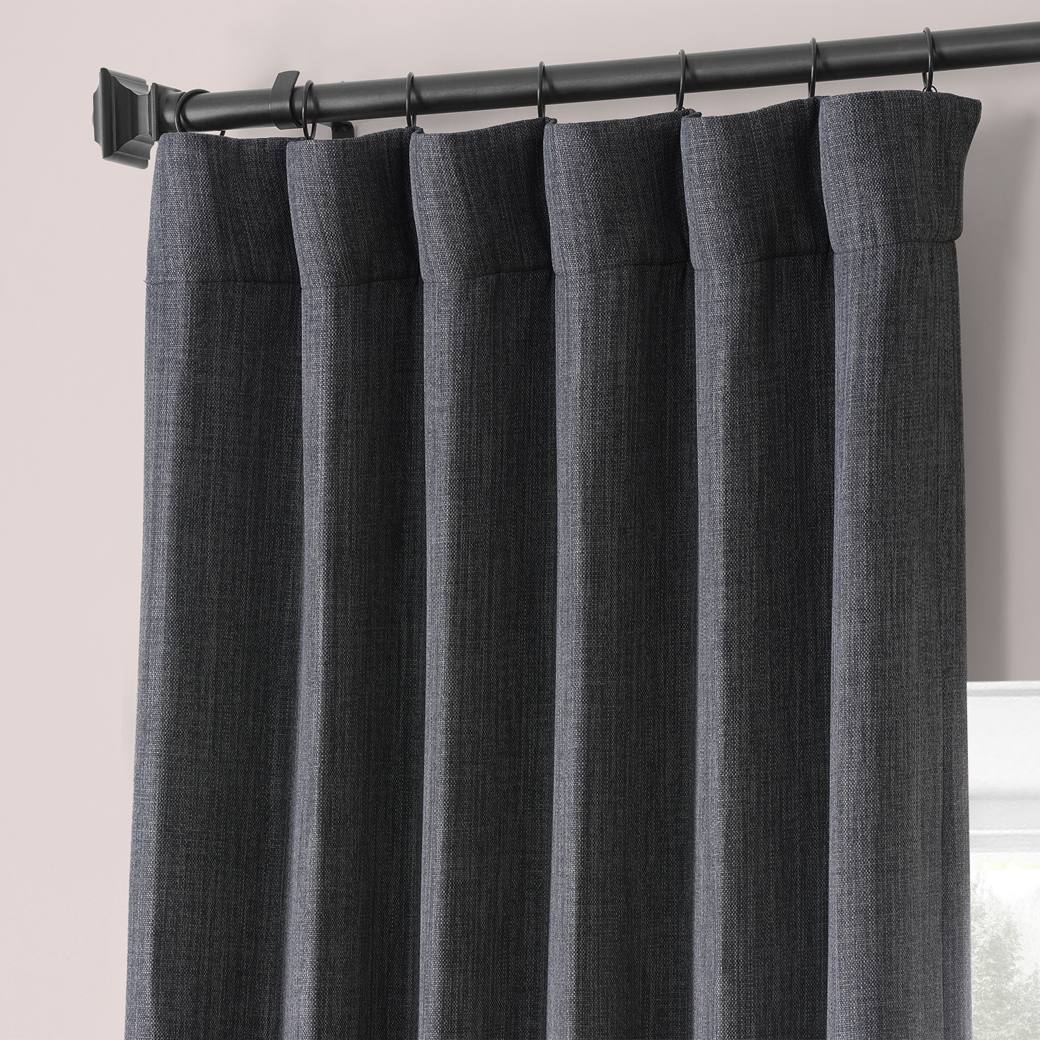 Hudson Grey Monochromatic Faux Linen Room Darkening Curtain Pair (2 Panels)