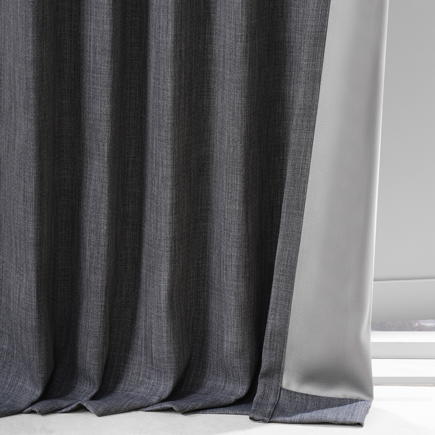 Hudson Grey Monochromatic Faux Linen Room Darkening Curtain Pair (2 Panels)