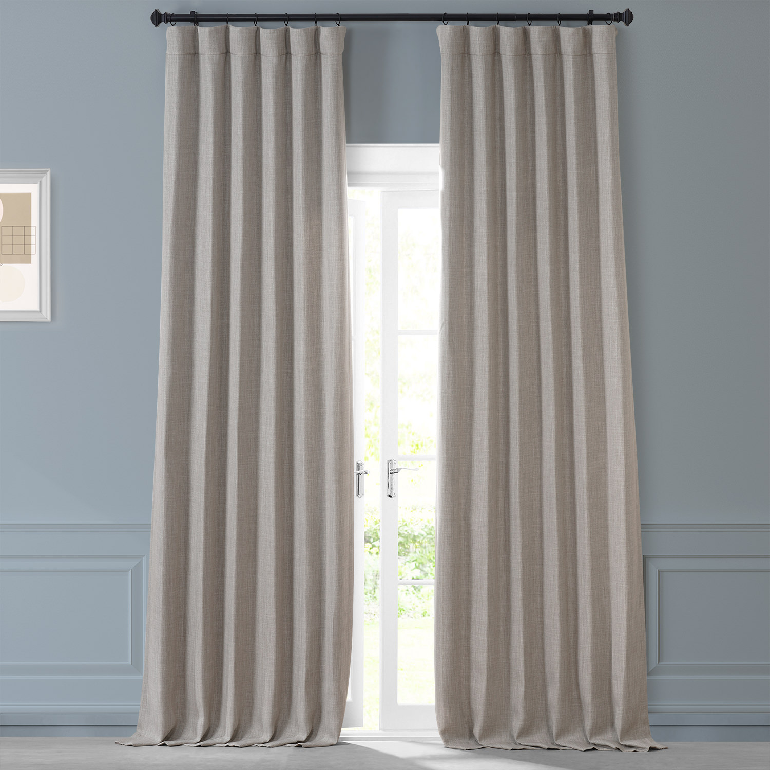 Highland Tan Monochromatic Faux Linen Room Darkening Curtain Pair (2 Panels)