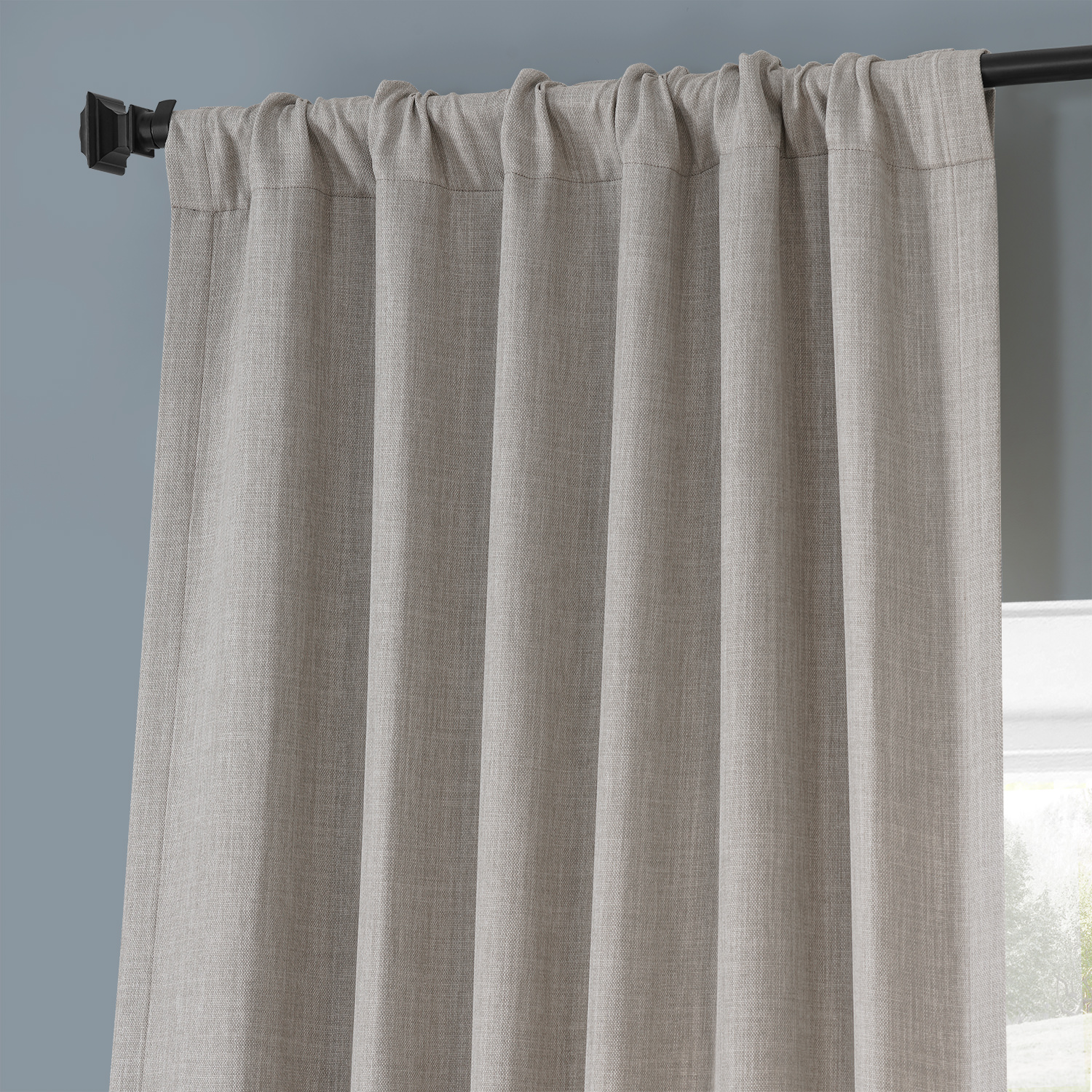 Highland Tan Monochromatic Faux Linen Room Darkening Curtain Pair (2 Panels)