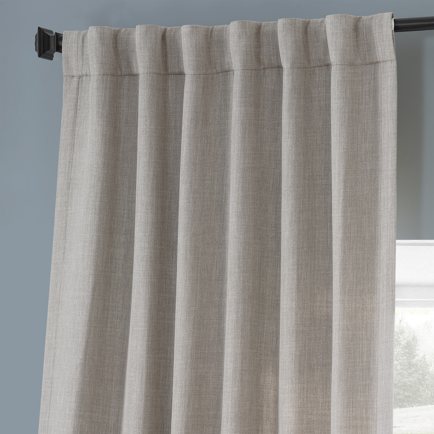 Highland Tan Monochromatic Faux Linen Room Darkening Curtain Pair (2 Panels)