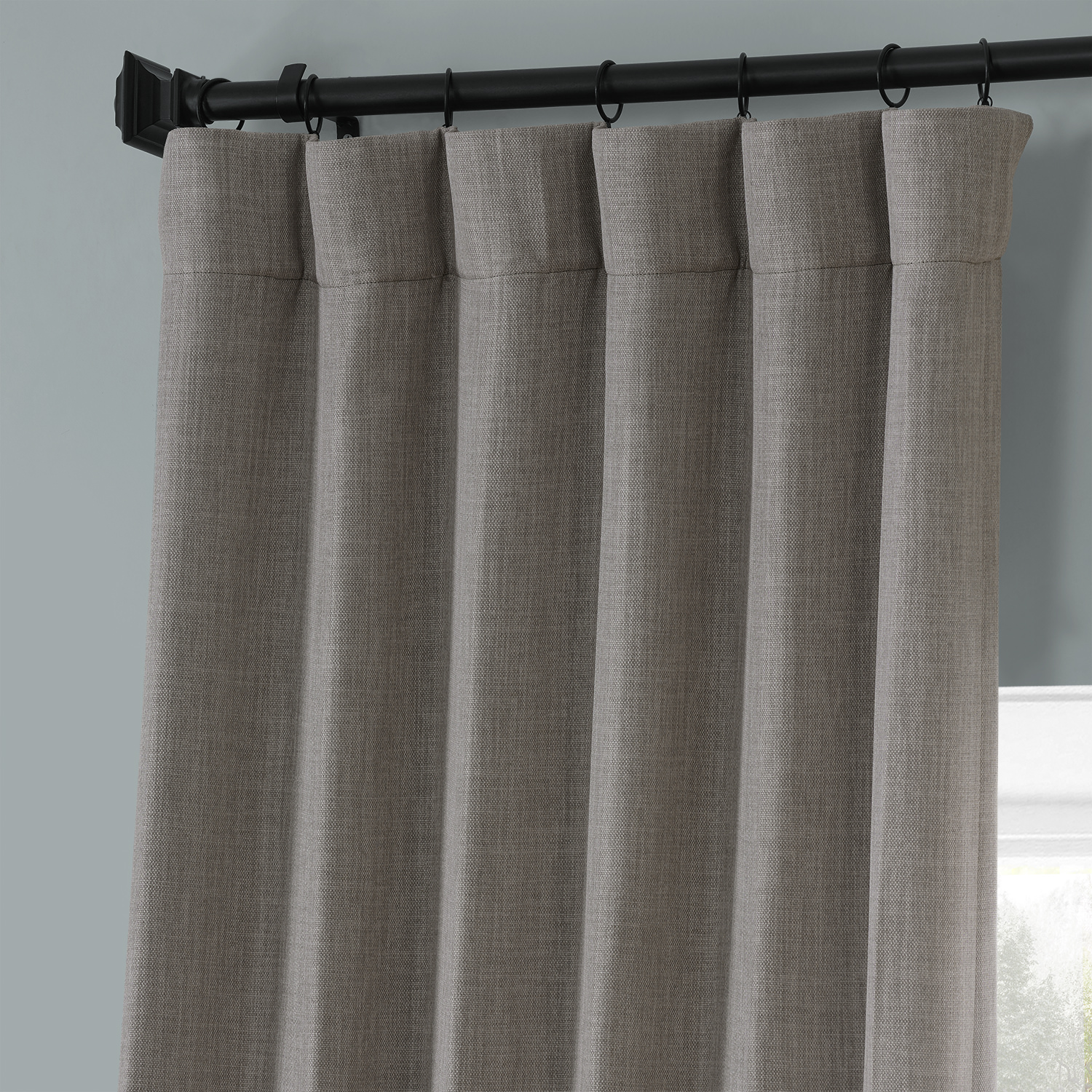 Warm Stone Grey Monochromatic Faux Linen Room Darkening Curtain Pair (2 Panels)