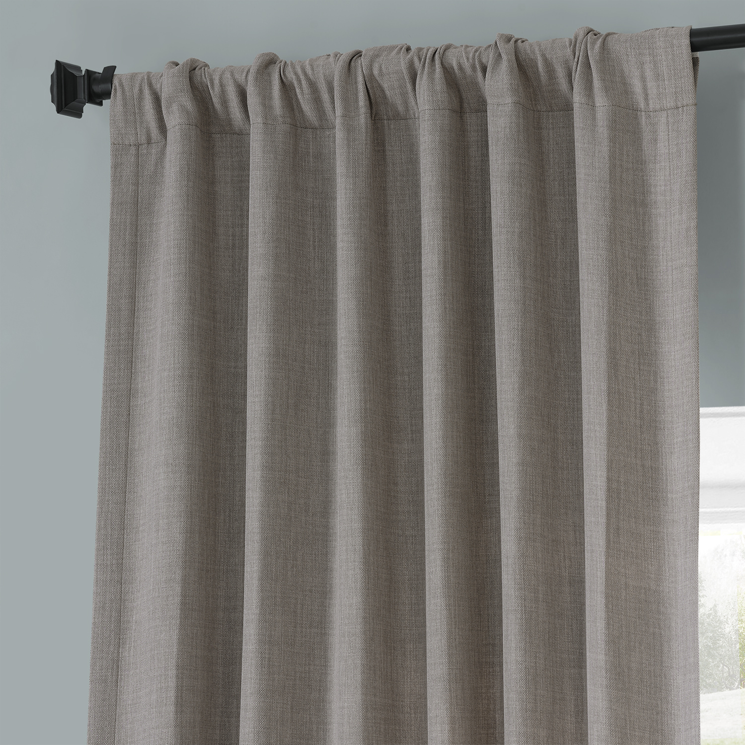 Warm Stone Grey Monochromatic Faux Linen Room Darkening Curtain Pair (2 Panels)