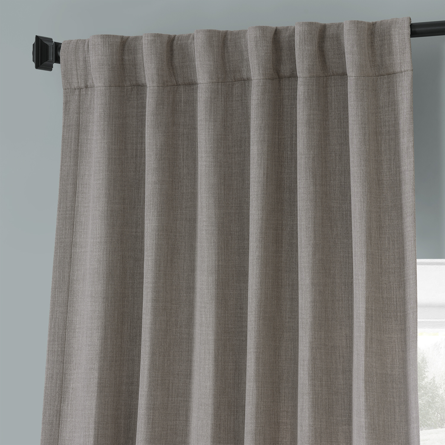 Warm Stone Grey Monochromatic Faux Linen Room Darkening Curtain Pair (2 Panels)