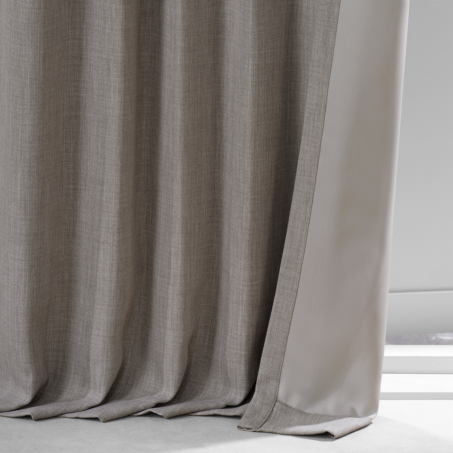 Warm Stone Grey Monochromatic Faux Linen Room Darkening Curtain Pair (2 Panels)