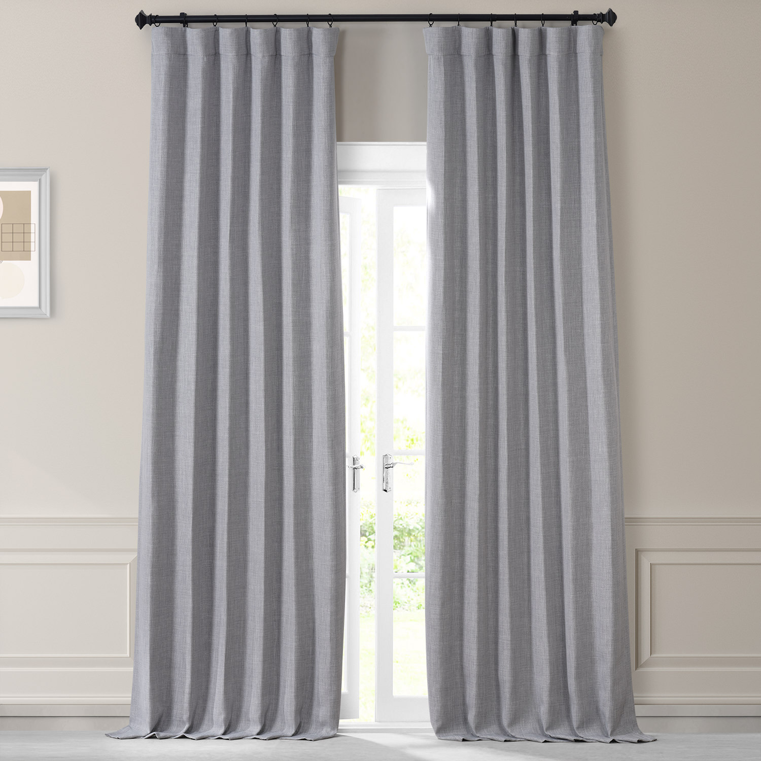 Chicago Grey Monochromatic Faux Linen Room Darkening Curtain Pair (2 Panels)