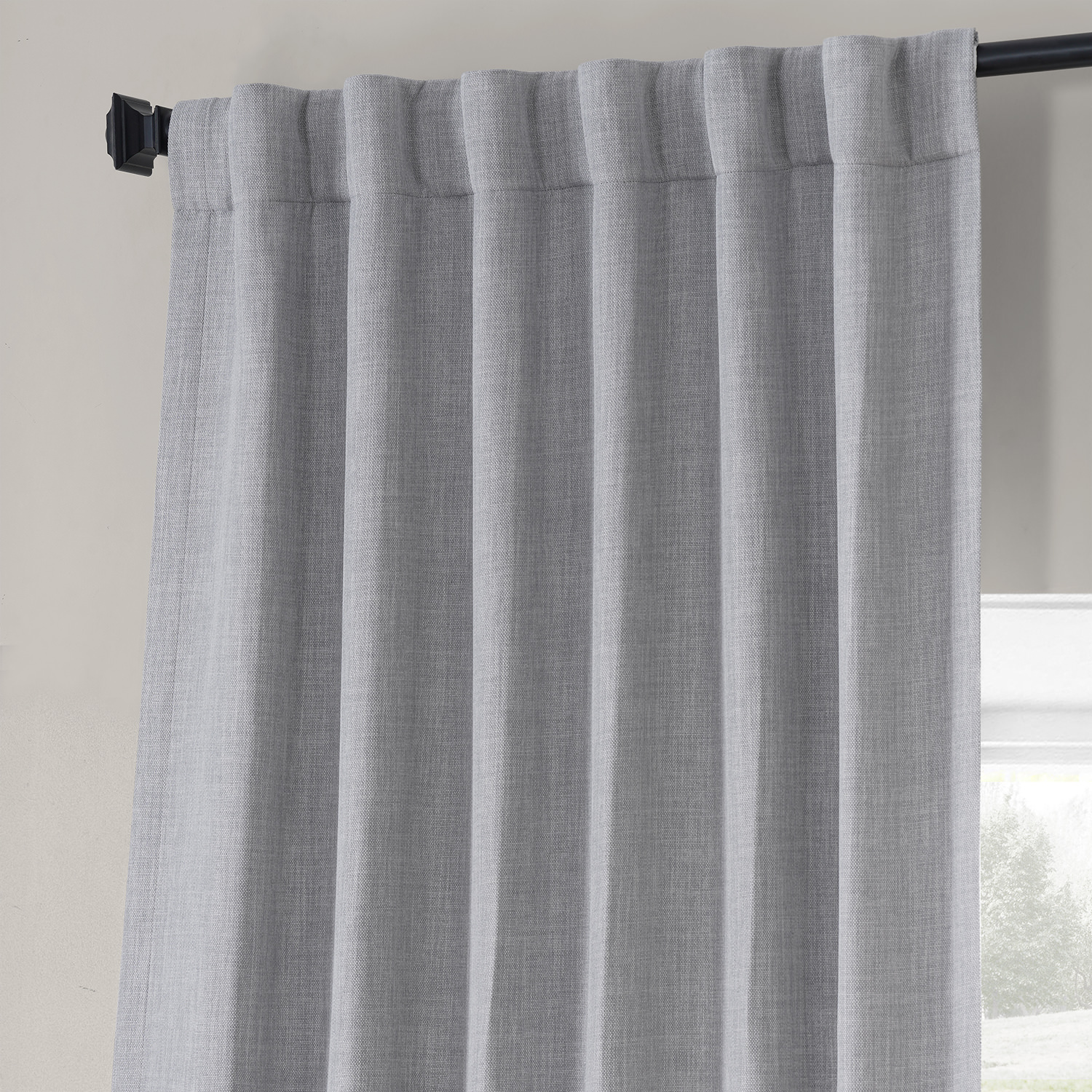 Chicago Grey Monochromatic Faux Linen Room Darkening Curtain Pair (2 Panels)