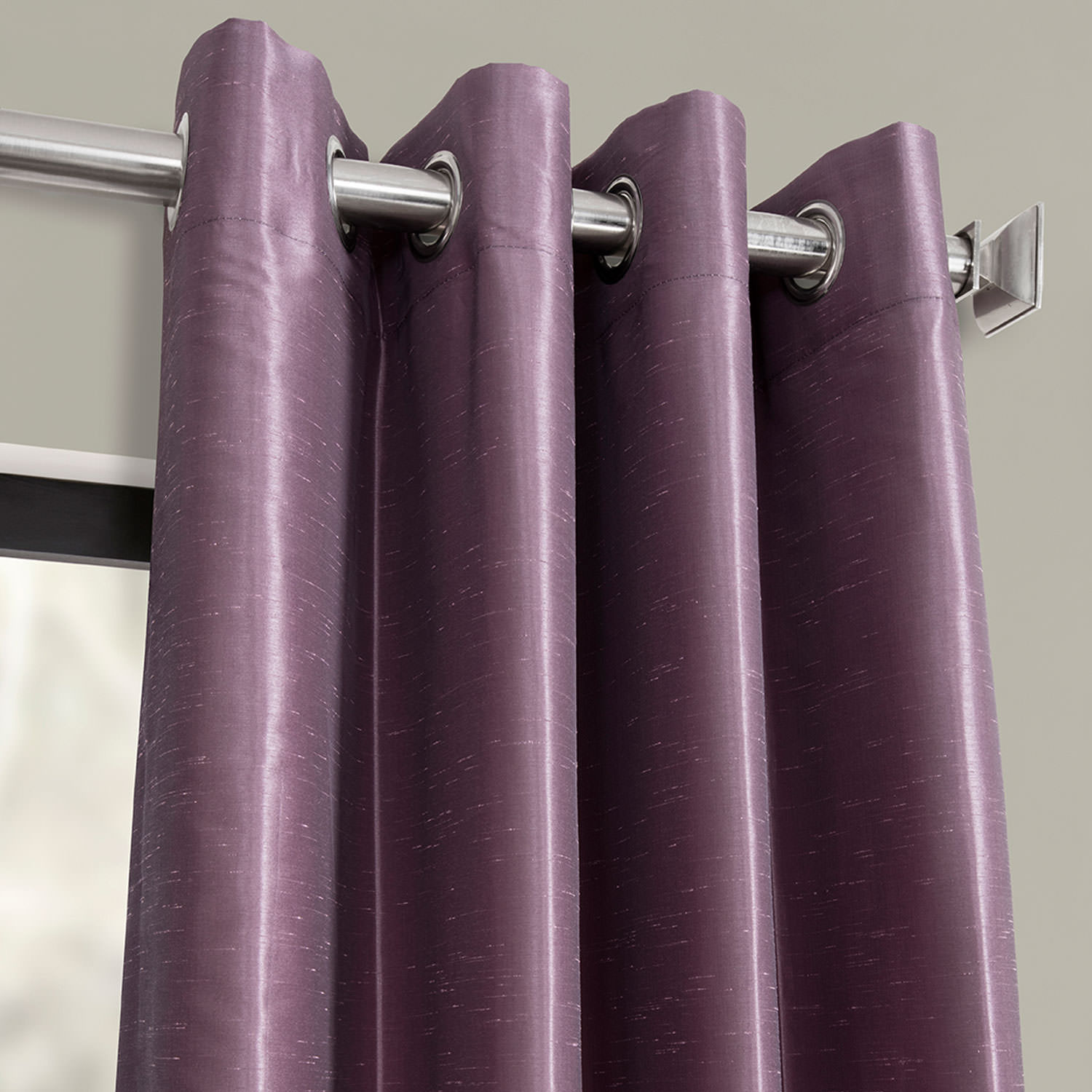 Smokey Plum Grommet Blackout Vintage Textured Faux Dupioni Silk Curtain