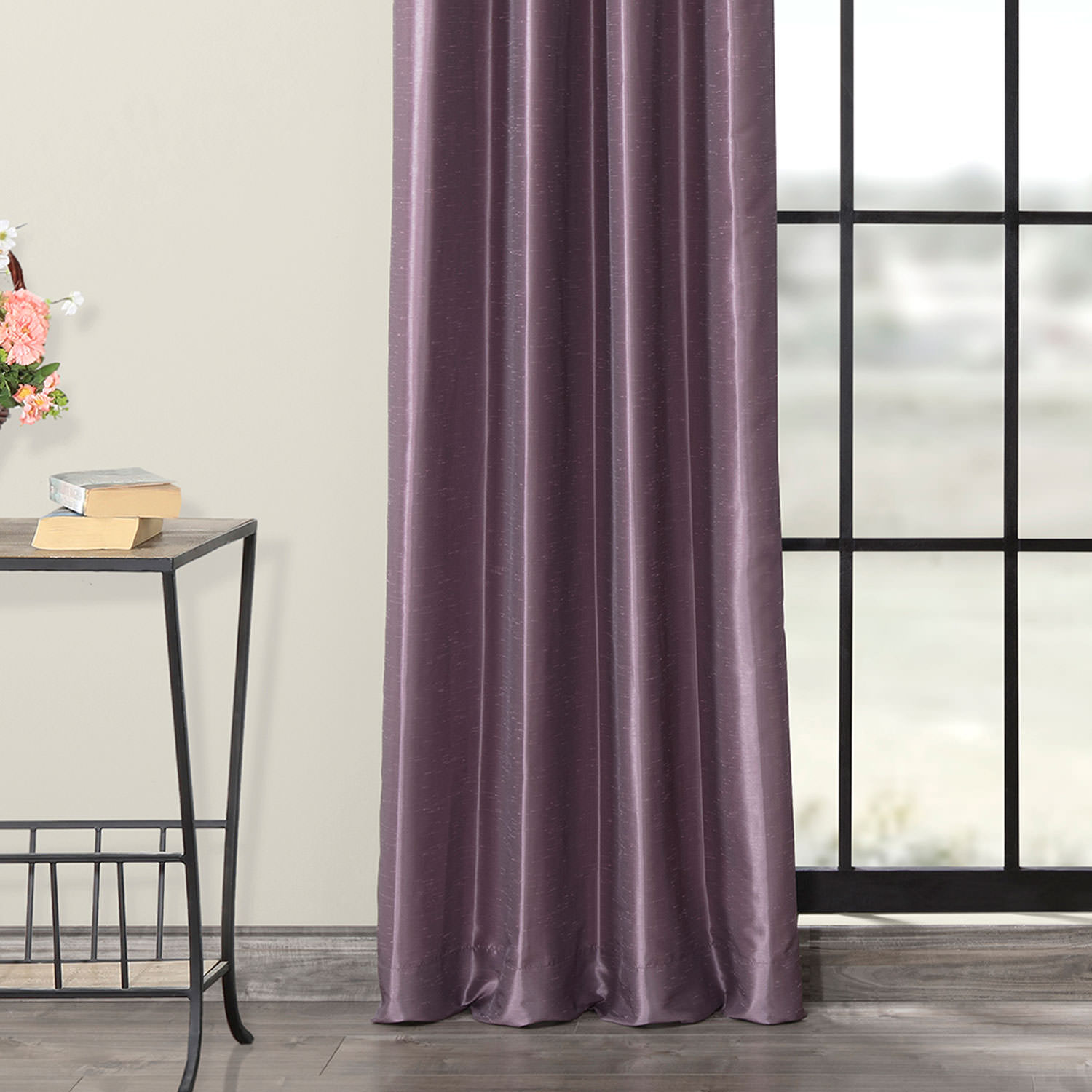 Smokey Plum Grommet Blackout Vintage Textured Faux Dupioni Silk Curtain