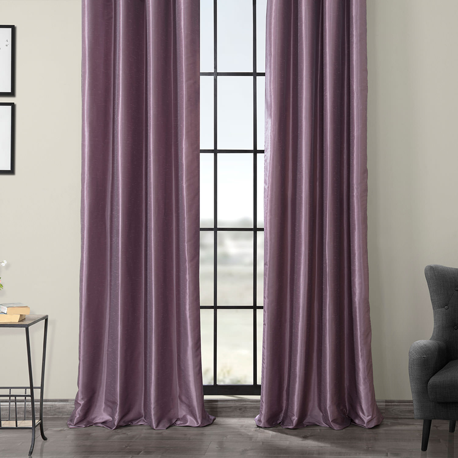 Smokey Plum Grommet Blackout Vintage Textured Faux Dupioni Silk Curtain