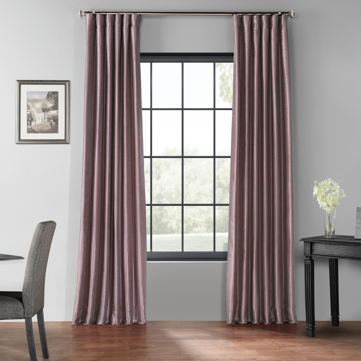 Smokey Plum Blackout Vintage Textured Faux Dupioni Curtain