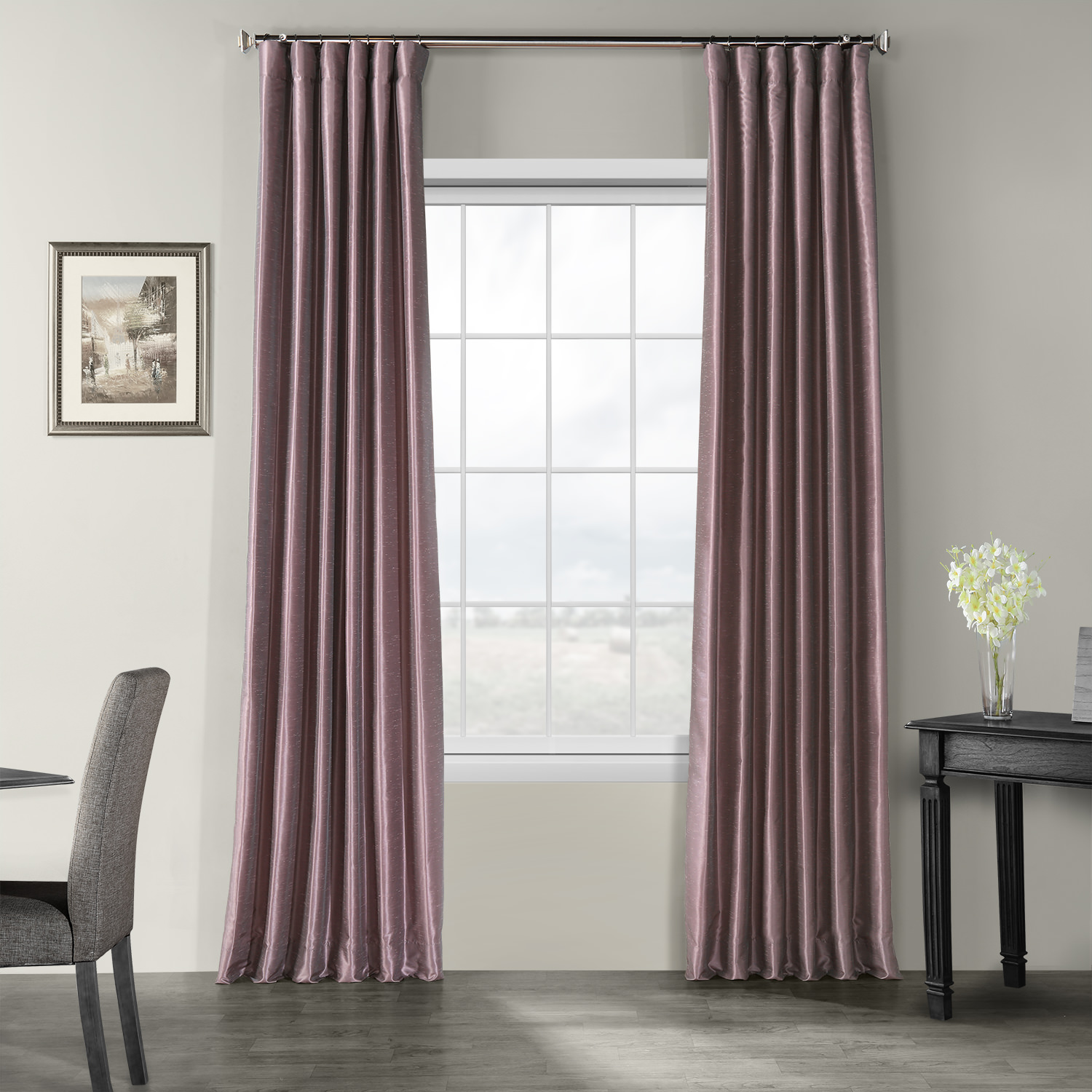 Smokey Plum Vintage Textured Faux Dupioni Silk Curtain