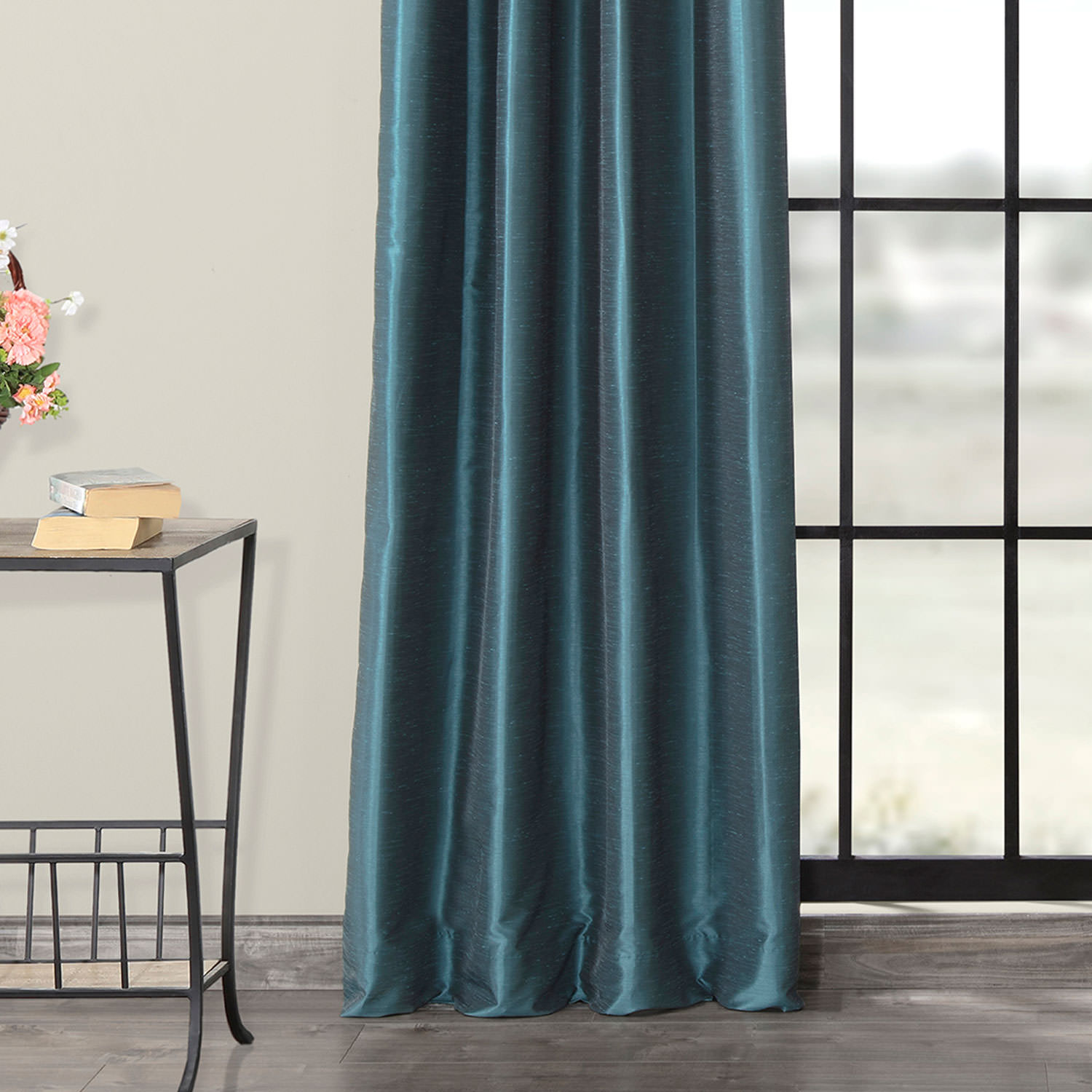 Peacock Grommet Blackout Vintage Textured Faux Dupioni Silk Curtain