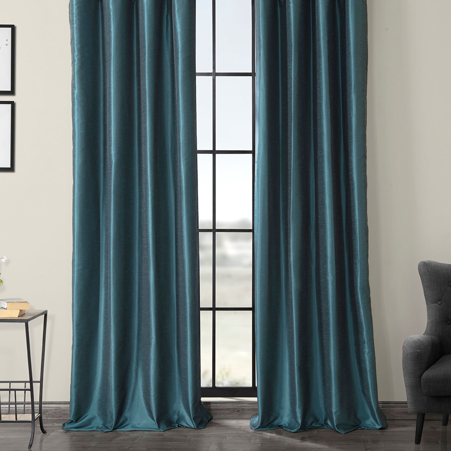 Peacock Grommet Blackout Vintage Textured Faux Dupioni Silk Curtain