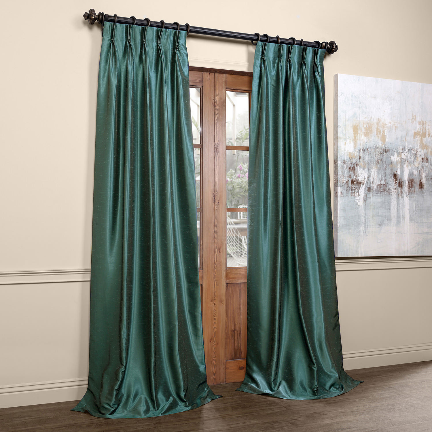 Peacock Blackout Vintage Textured Faux Dupioni Pleated Curtain