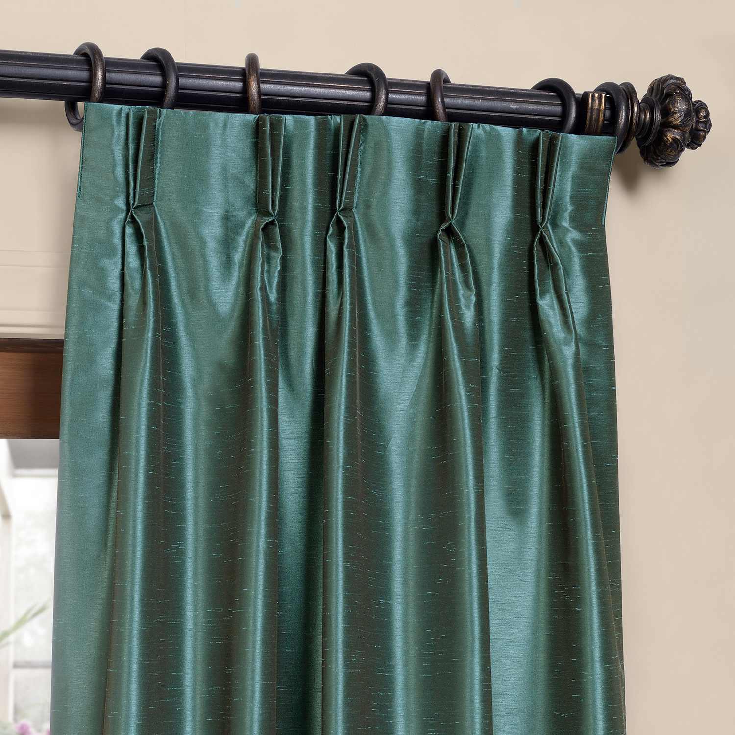 Peacock Blackout Vintage Textured Faux Dupioni Pleated Curtain