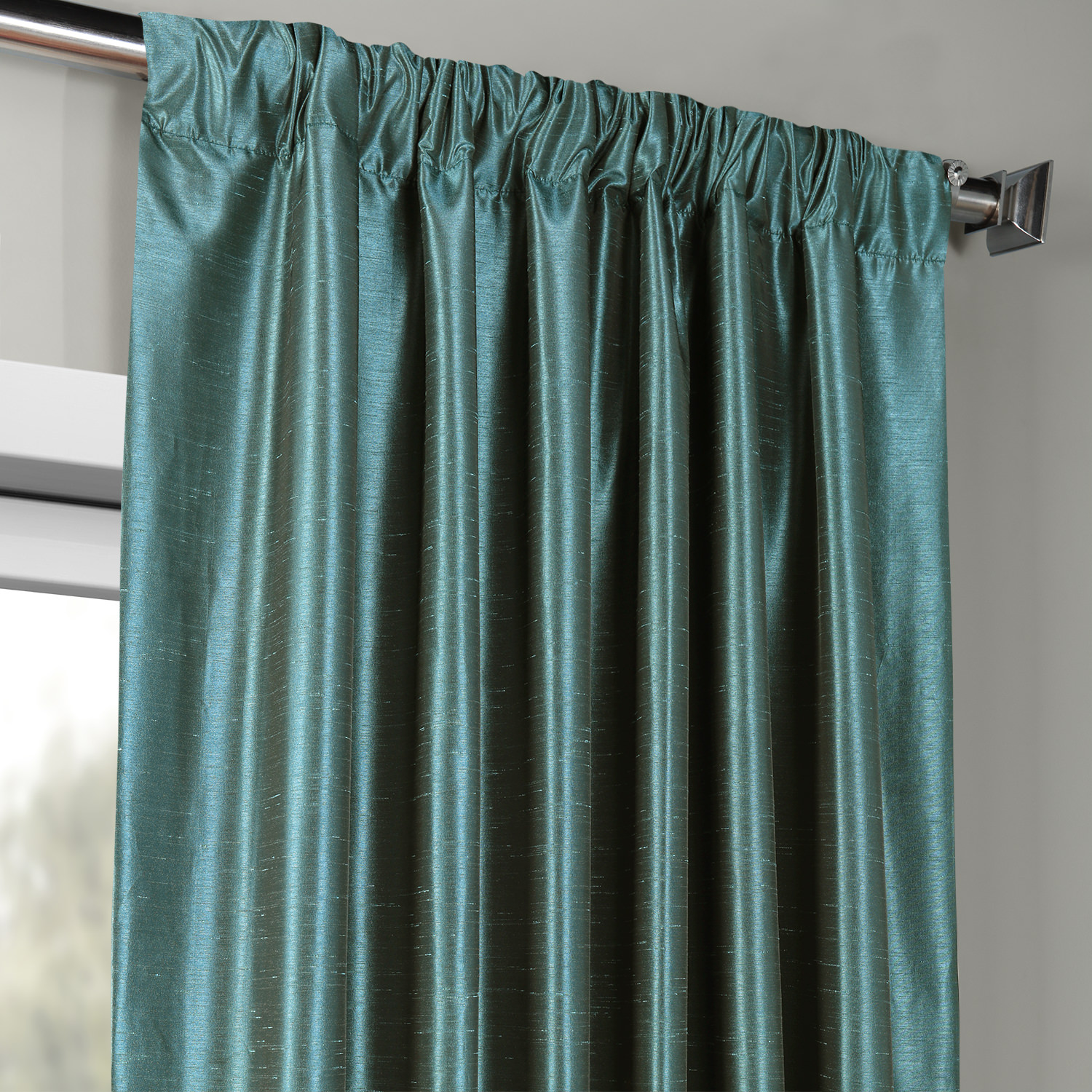 Peacock Vintage Textured Faux Dupioni Silk Curtain