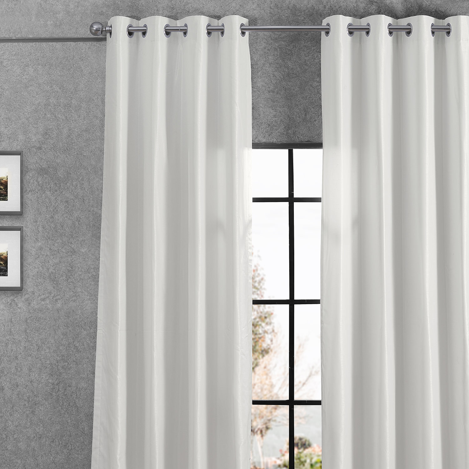 Off White Grommet Blackout Vintage Textured Faux Dupioni Silk Curtain