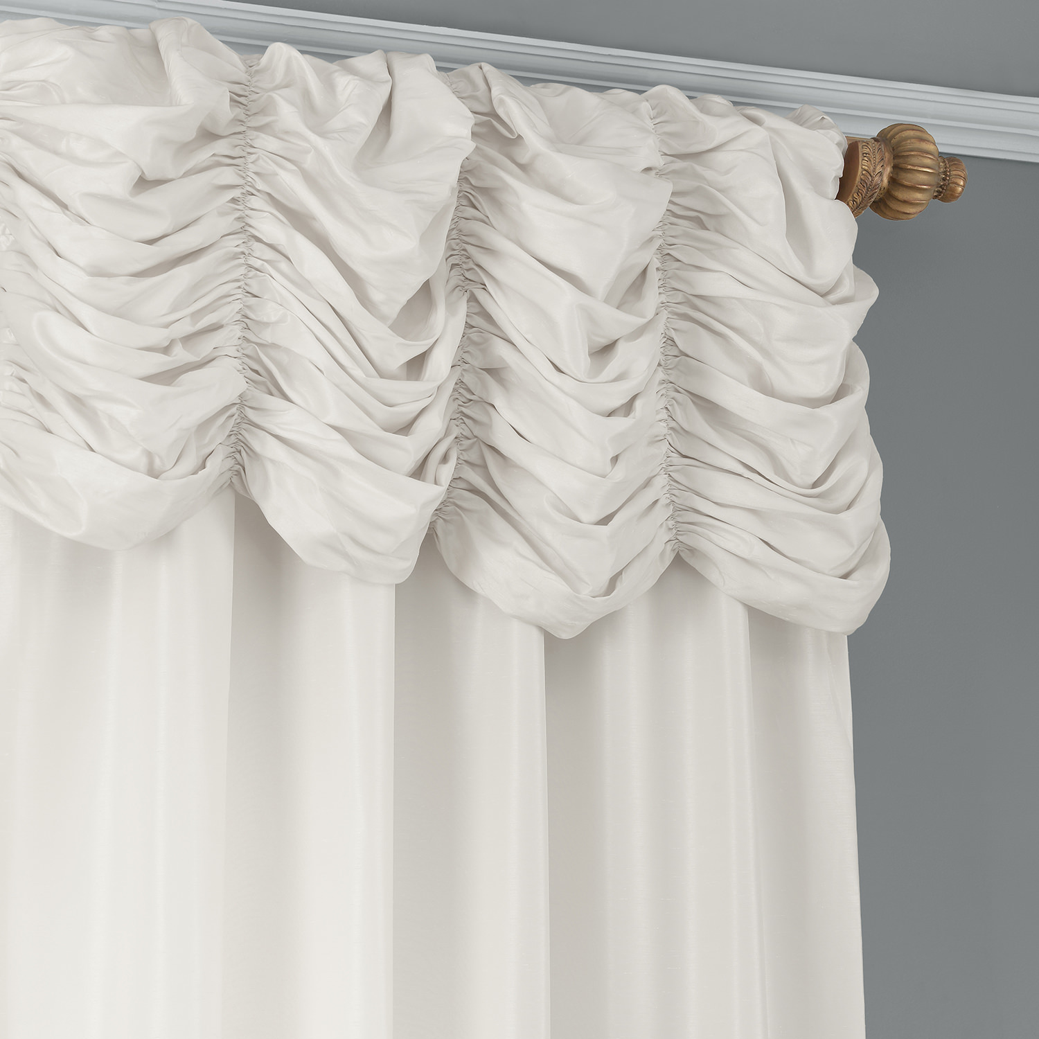 Off White Ruched Vintage Textured Faux Dupioni Silk Curtain