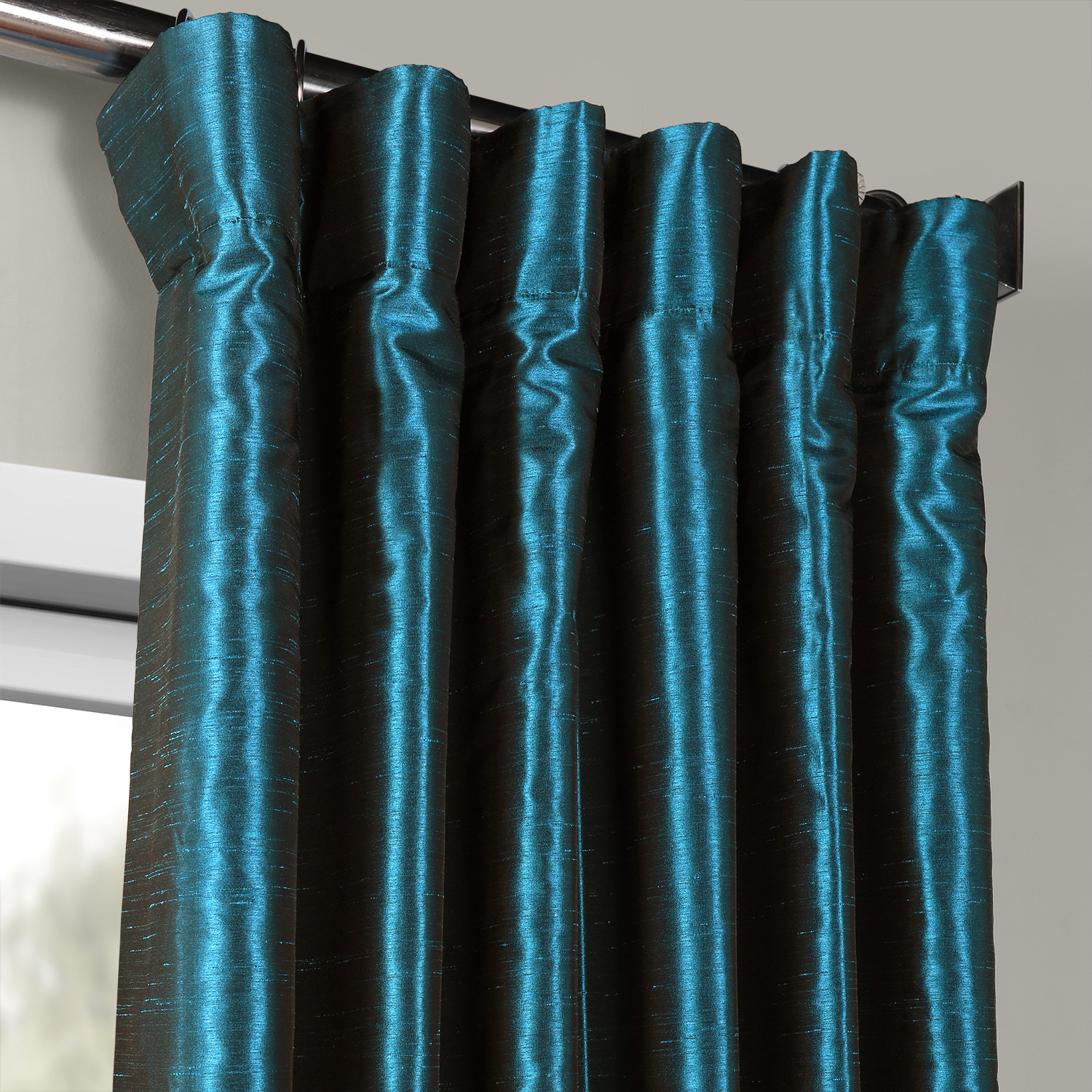 Oceanside Blue Vintage Textured Faux Dupioni Silk Curtain