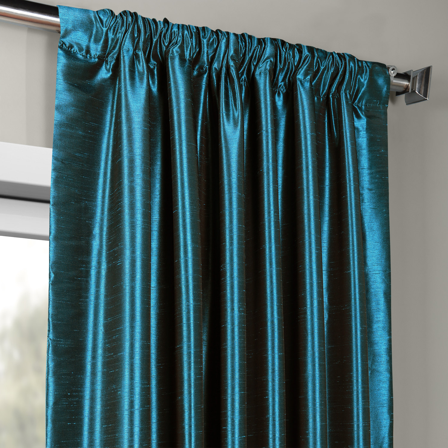 Oceanside Blue Vintage Textured Faux Dupioni Silk Curtain