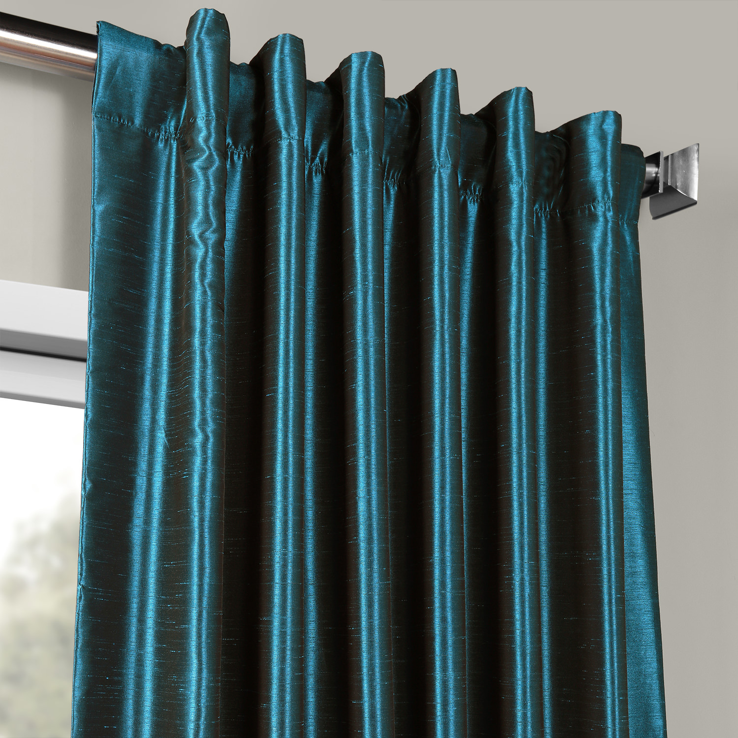 Oceanside Blue Vintage Textured Faux Dupioni Silk Curtain