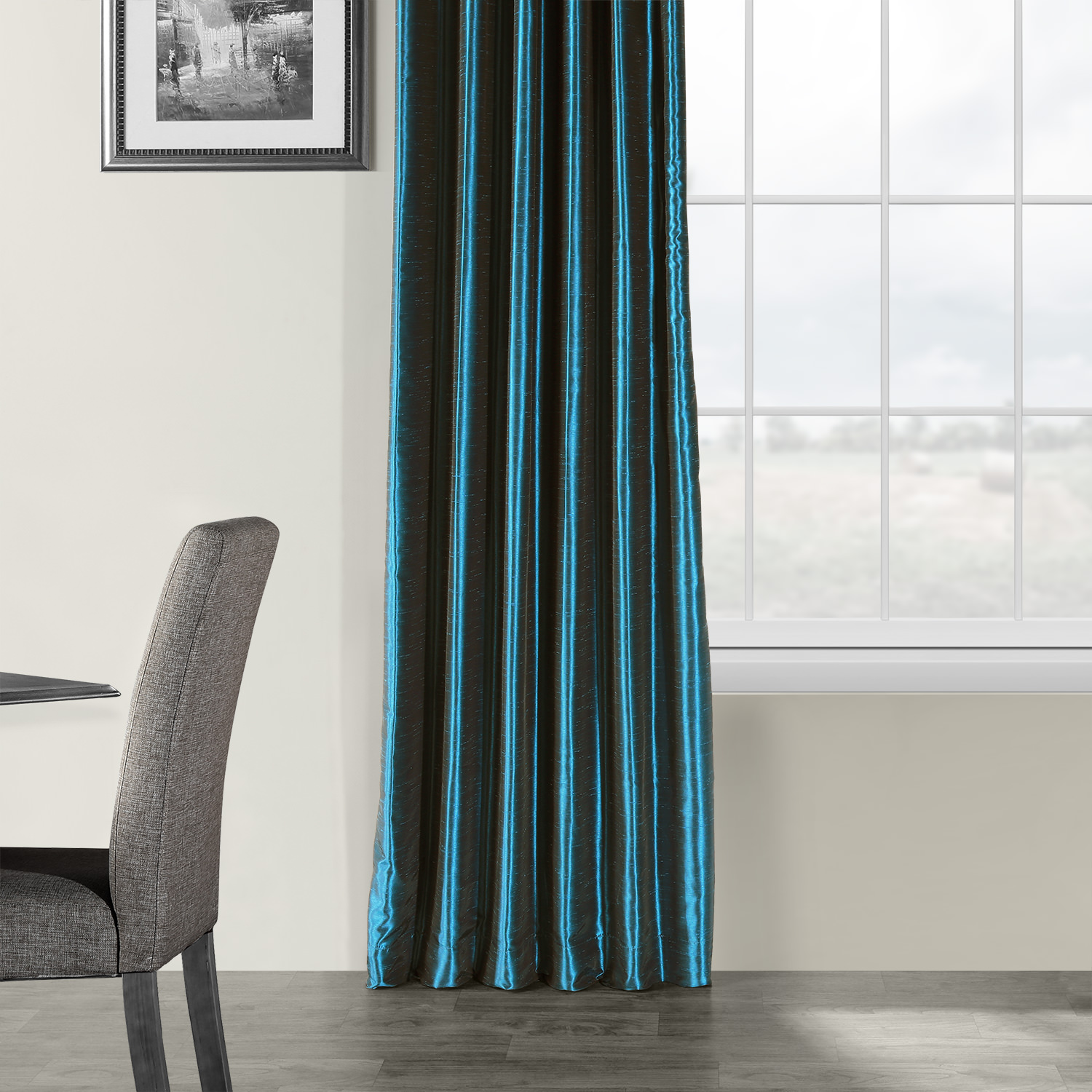 Oceanside Blue Vintage Textured Faux Dupioni Silk Curtain