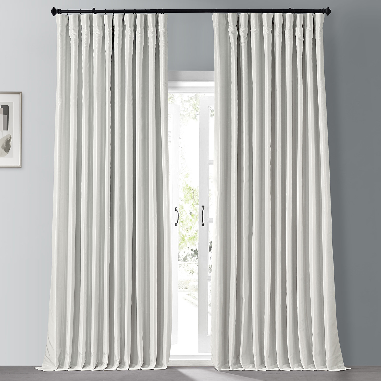 Off White Blackout Extra Wide Vintage Textured Faux Dupioni Curtain