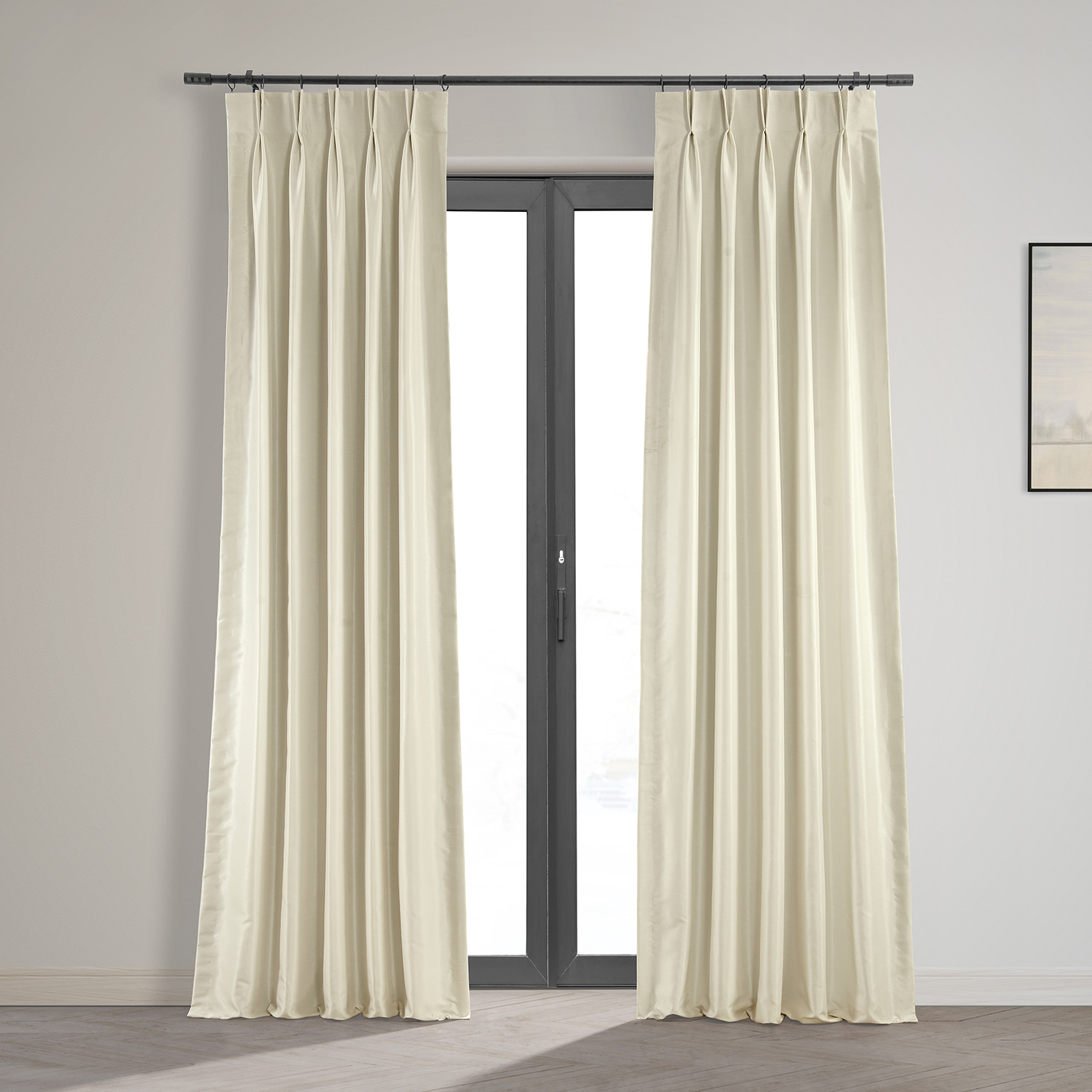 Off White Blackout Vintage Textured Faux Dupioni Pleated Curtain