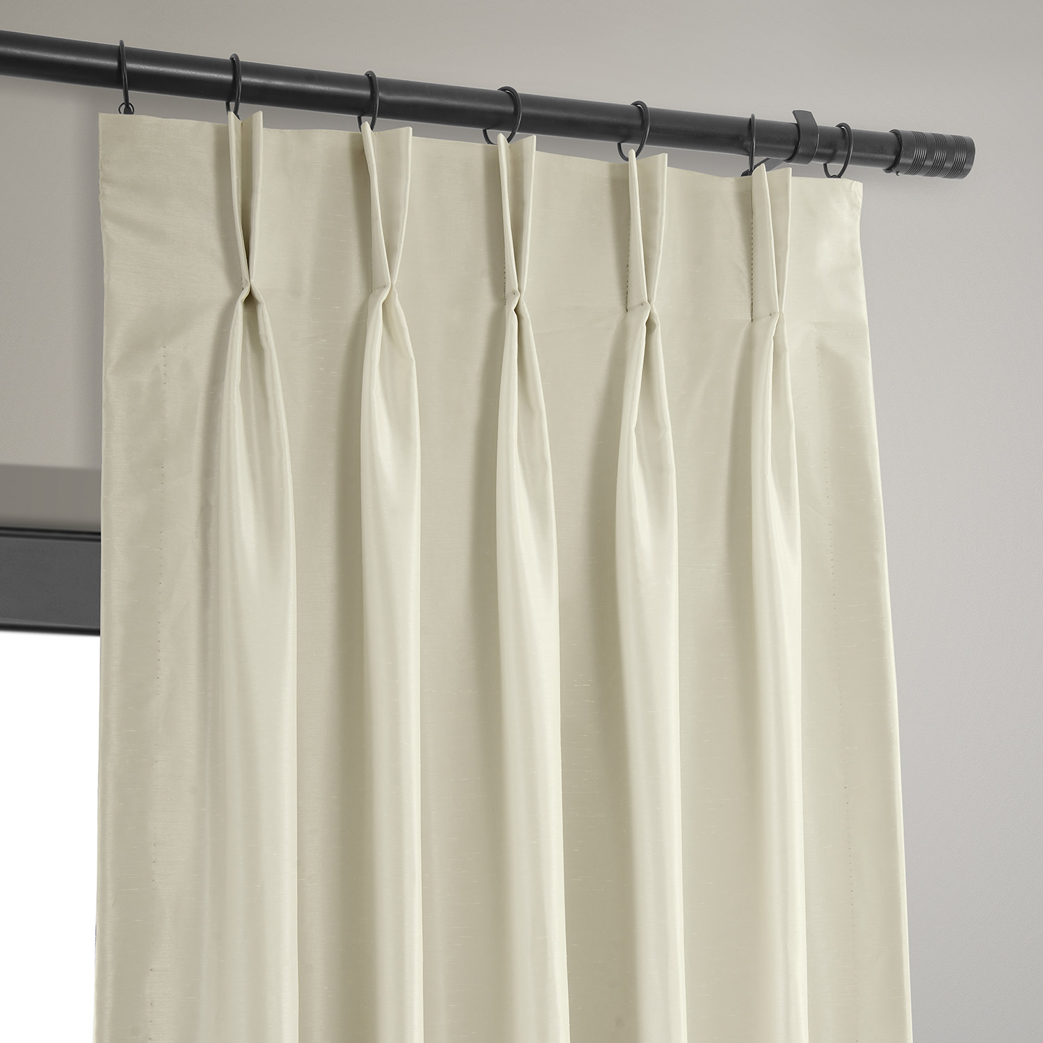 Off White Blackout Vintage Textured Faux Dupioni Pleated Curtain