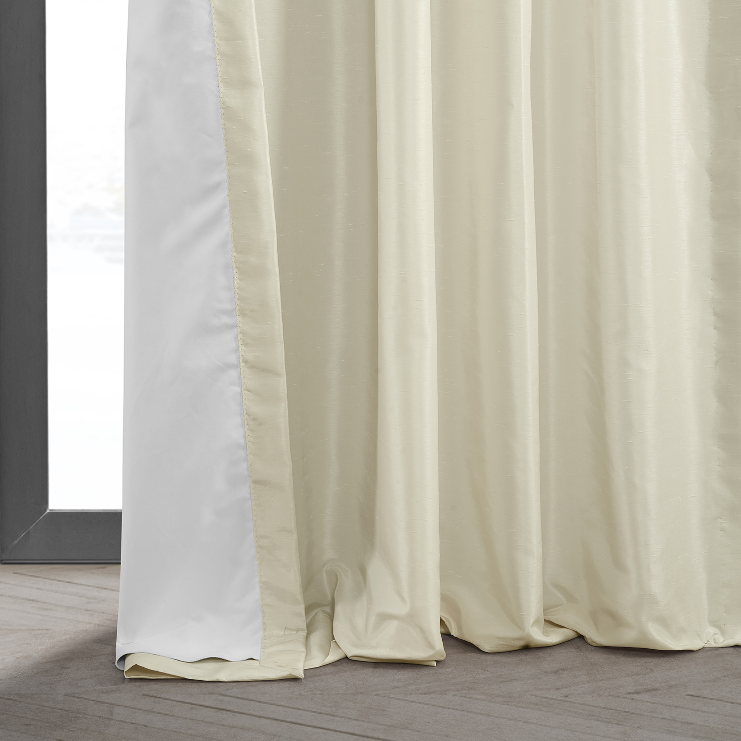 Off White Blackout Vintage Textured Faux Dupioni Pleated Curtain