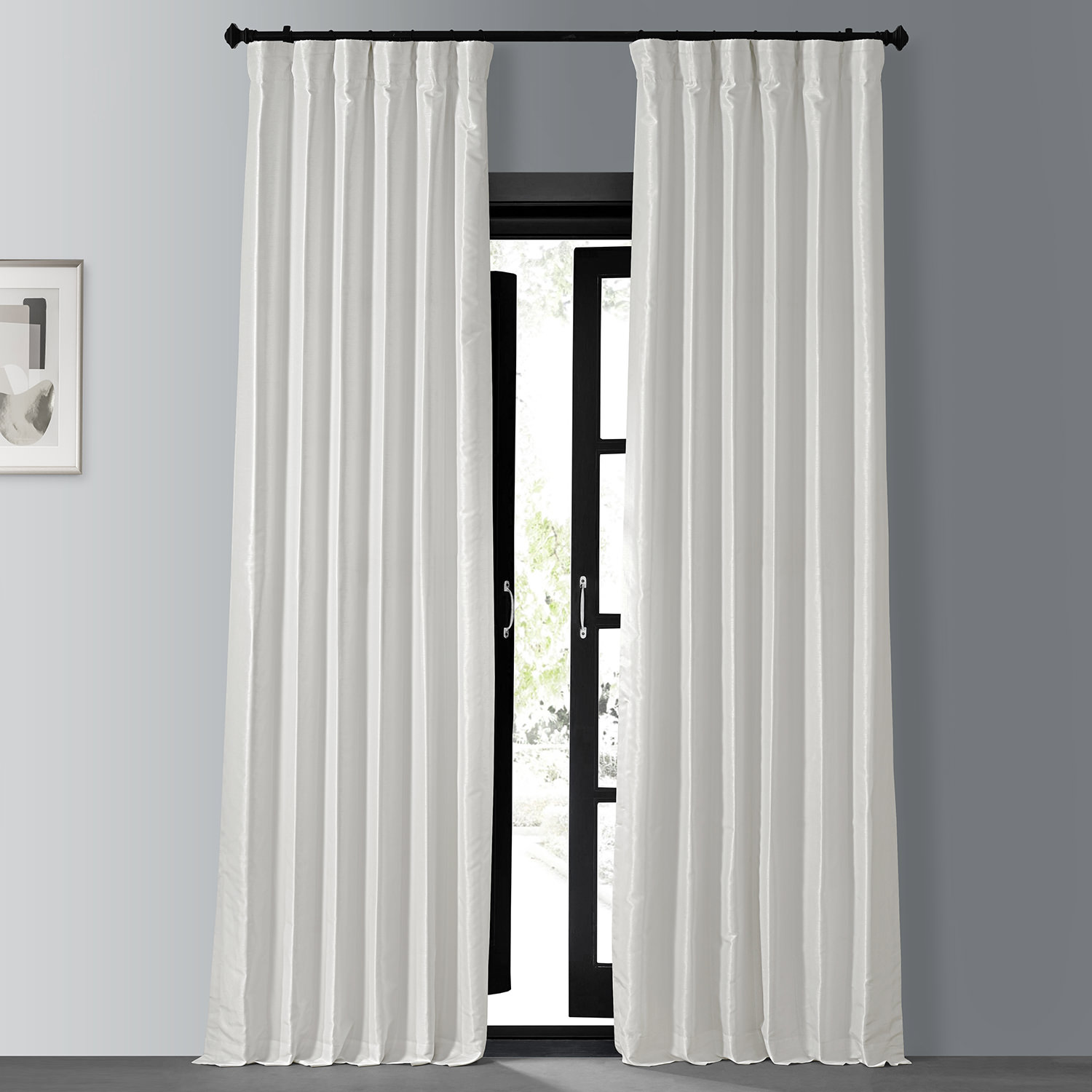 Off White Blackout Vintage Textured Faux Dupioni Curtain